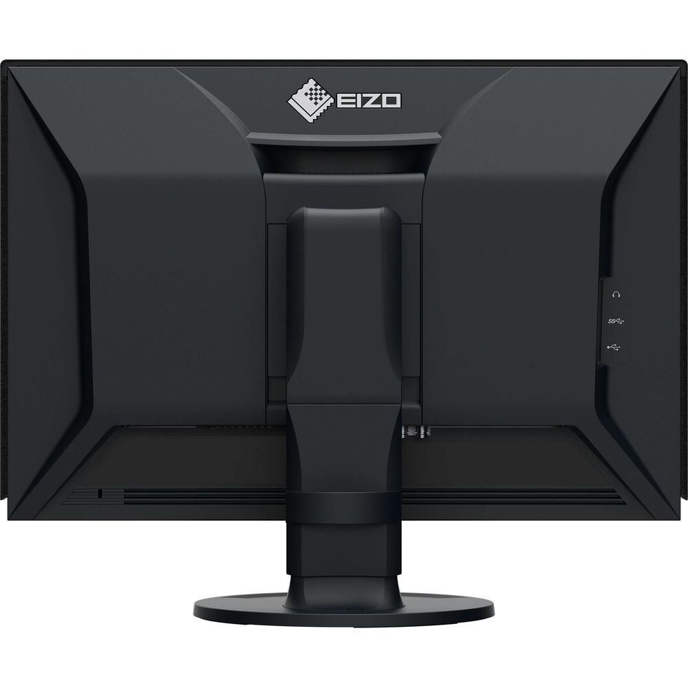 Vista posteriore di un monitor EIZO nero con porte e logo.