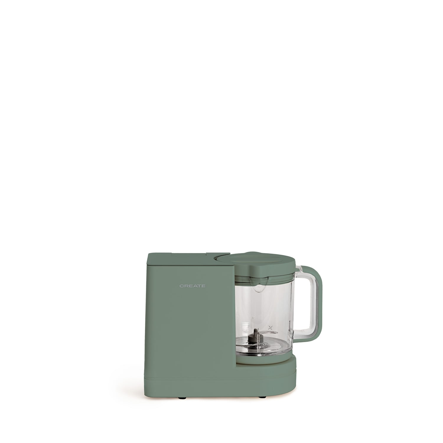 Un pequeño electrodoméstico de cocina verde con recipiente de cristal y asa.