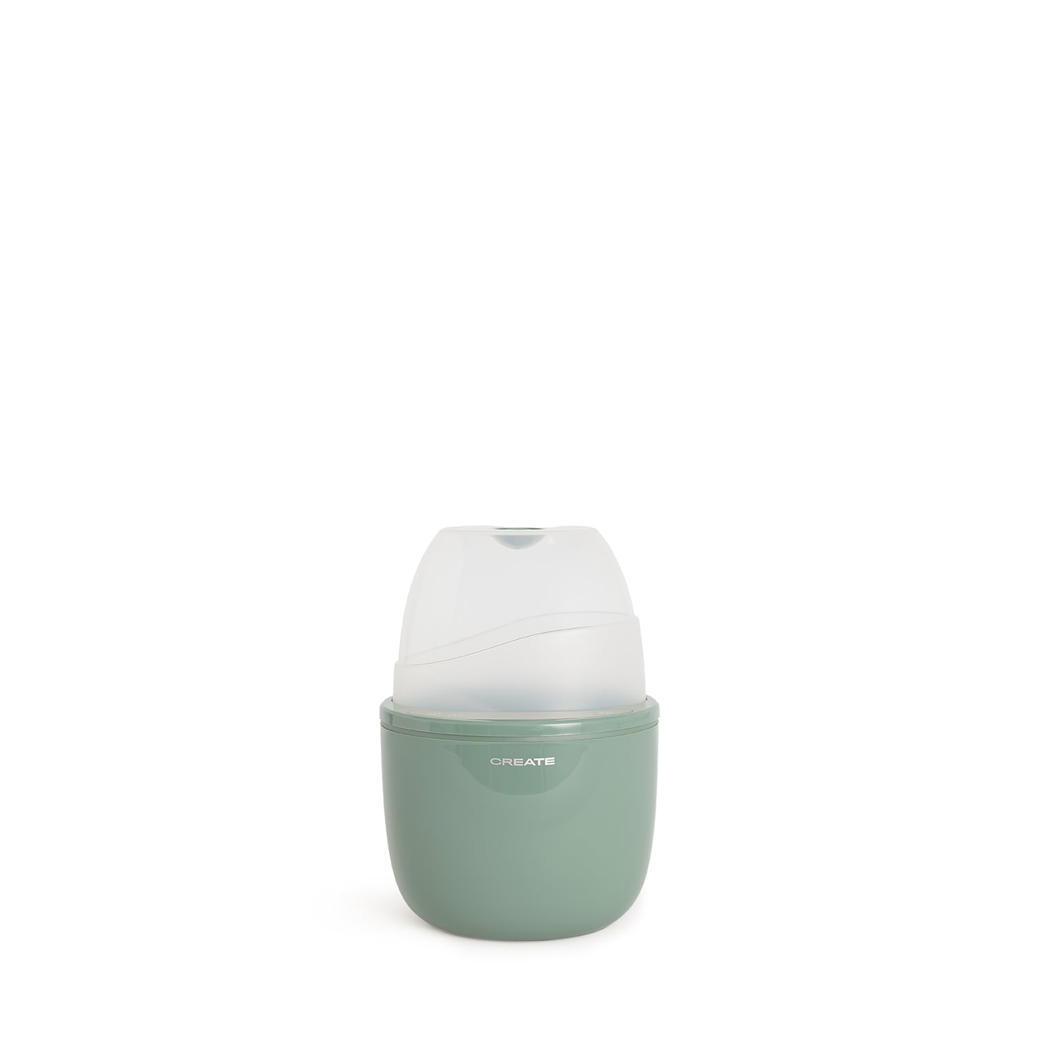 Un humidificador verde con parte superior transparente sobre fondo blanco.