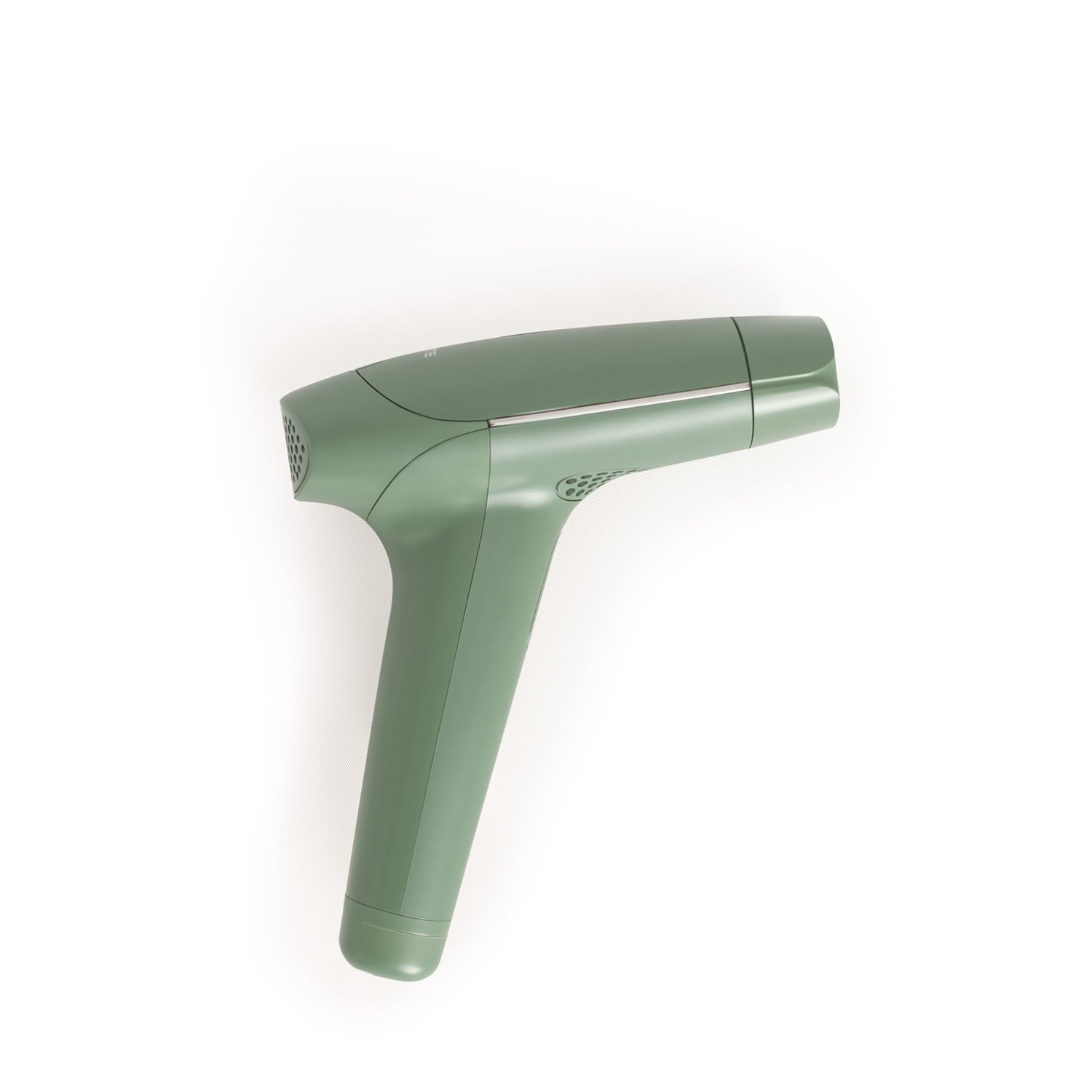 Un secador de pelo verde sobre fondo blanco.
