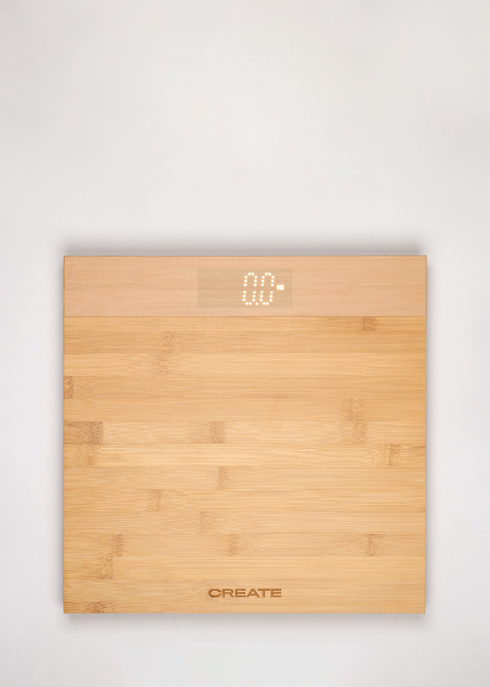 Una báscula de madera con pantalla digital muestra 0,0 kg.