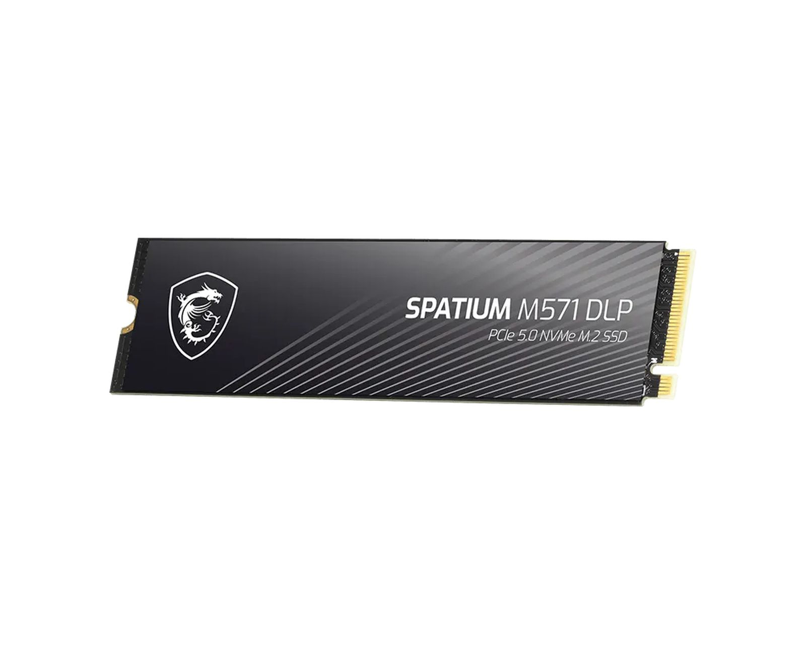 SSD M.2 nera con logo MSI e testo SPATIUM M571 DLP.