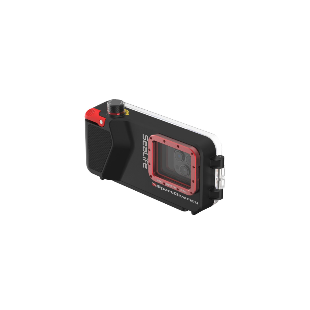 Custodia subacquea nera con cornice rossa e scritta "SeaLife SportDiver ULTRA".