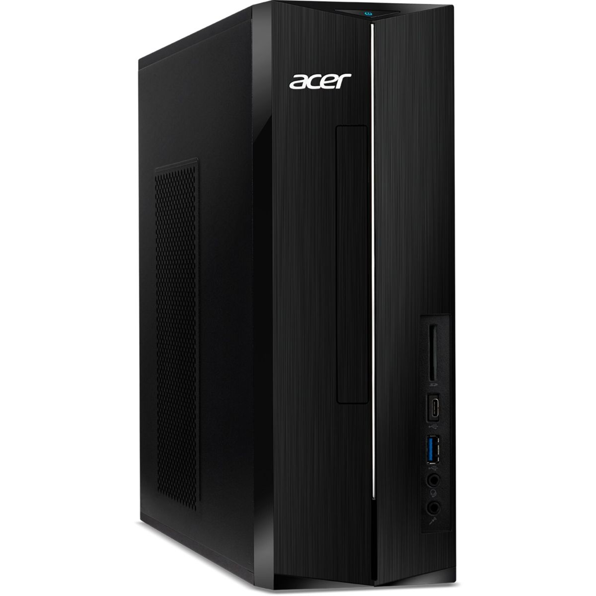 Case desktop Acer nero con porte e griglia di ventilazione.