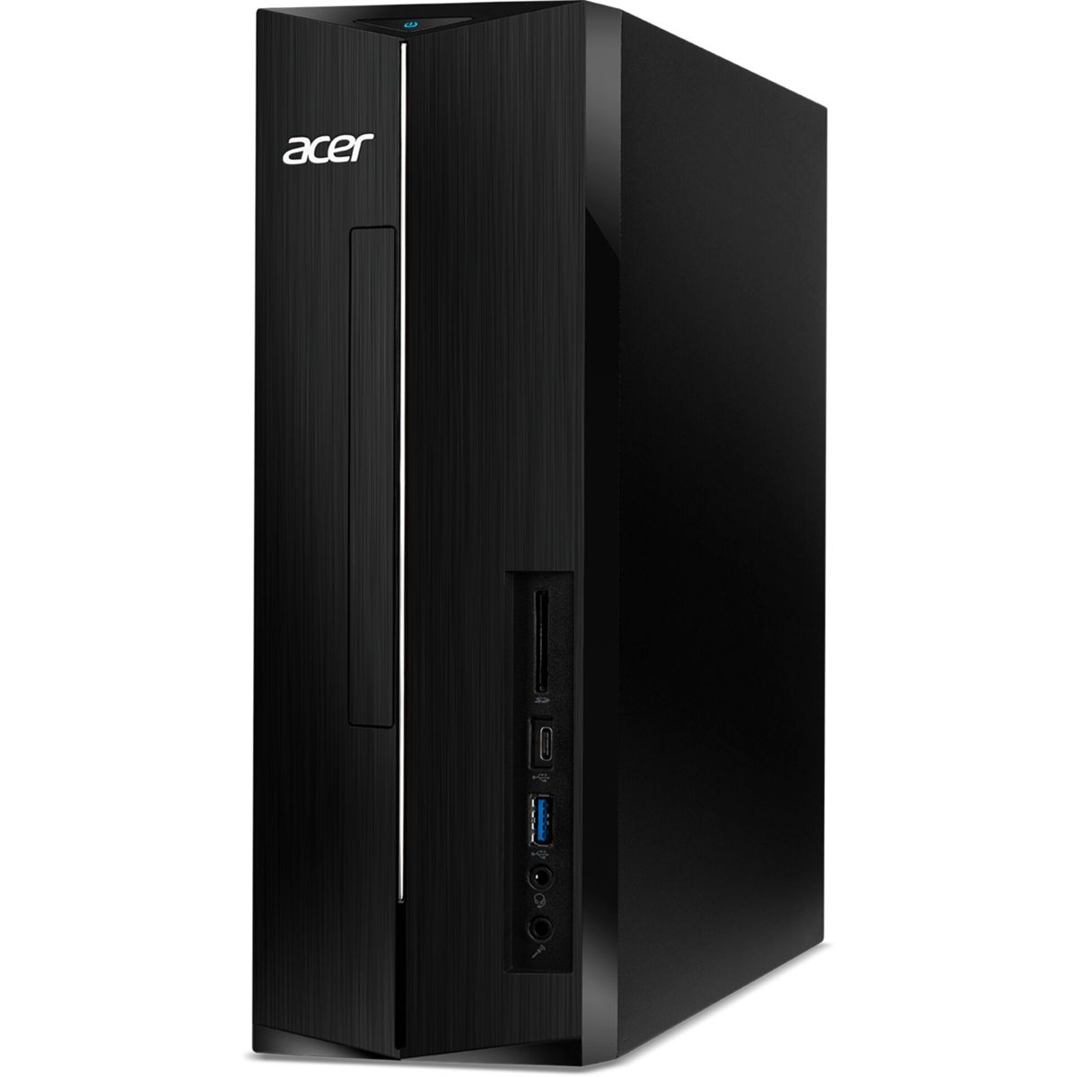 PC desktop Acer nero verticale con porte frontali.