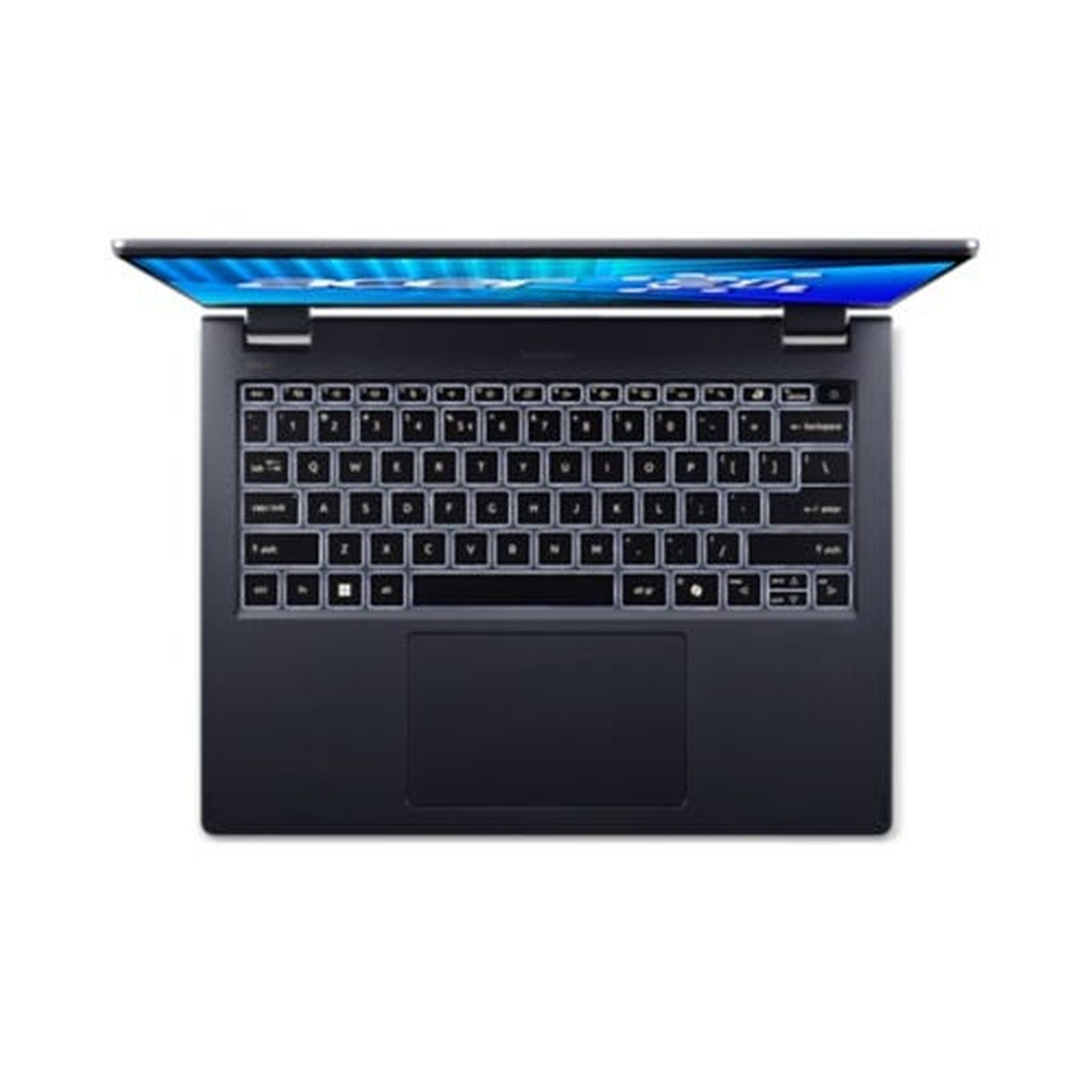 Portátil gris oscuro con teclado y touchpad iluminados, abierto.