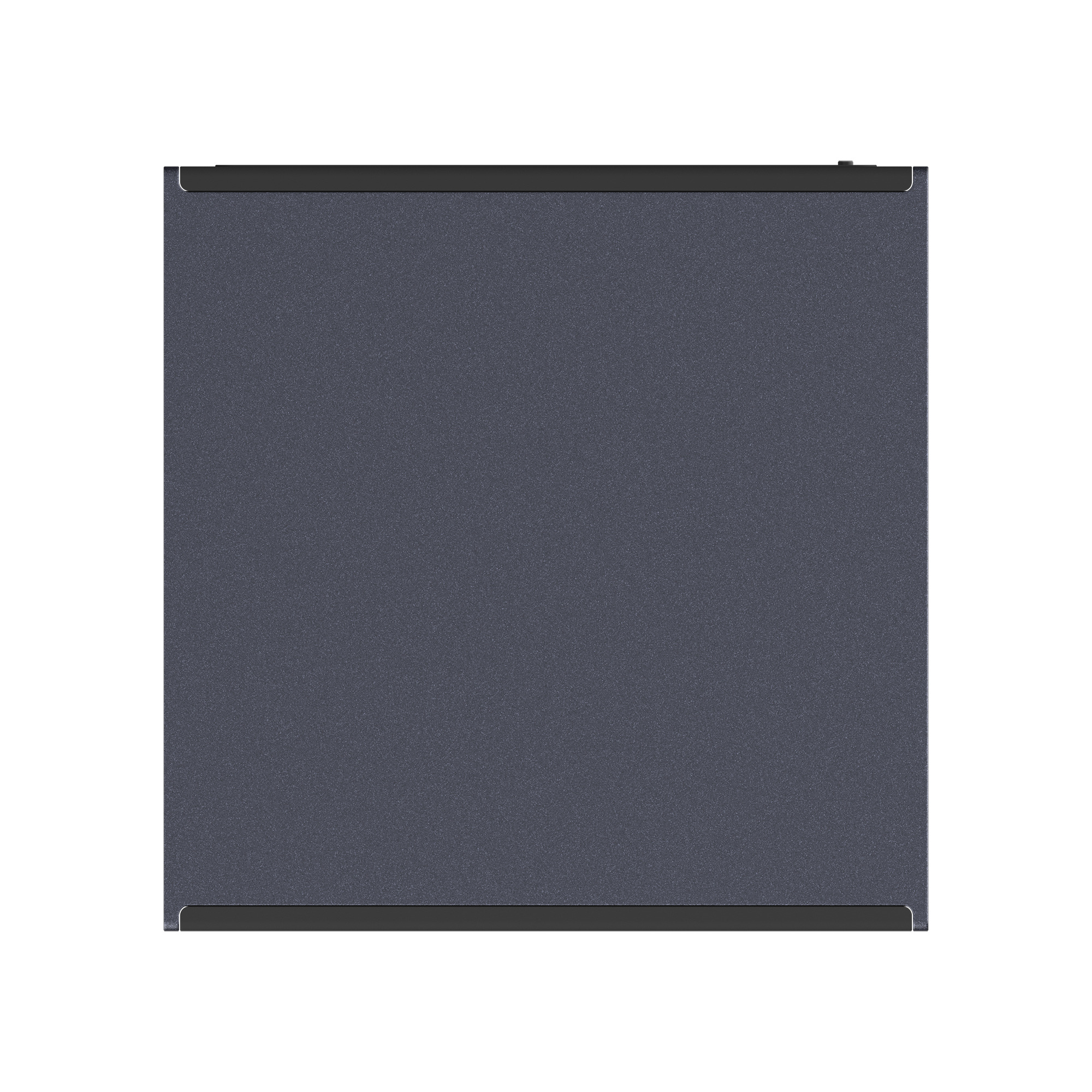 Oggetto rettangolare grigio scuro con bordo nero, visto dall'alto.