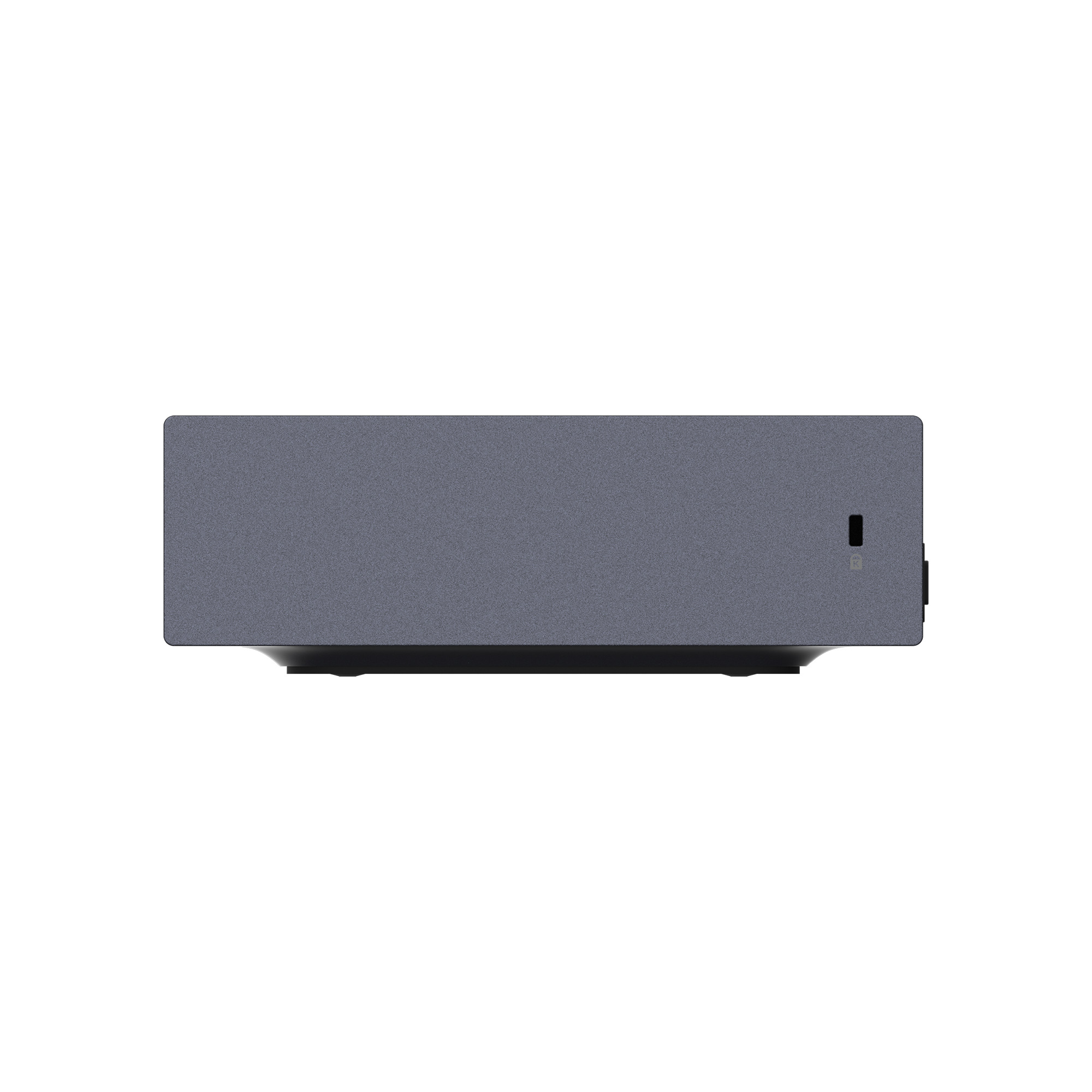 Un dispositivo elettronico grigio con un piccolo ritaglio e un pulsante sul lato destro.