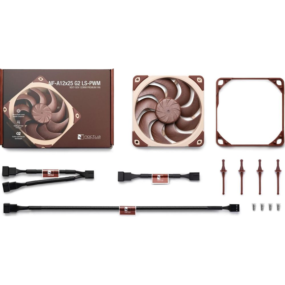 Noctua fan box with fan, frame, cables and mounts.