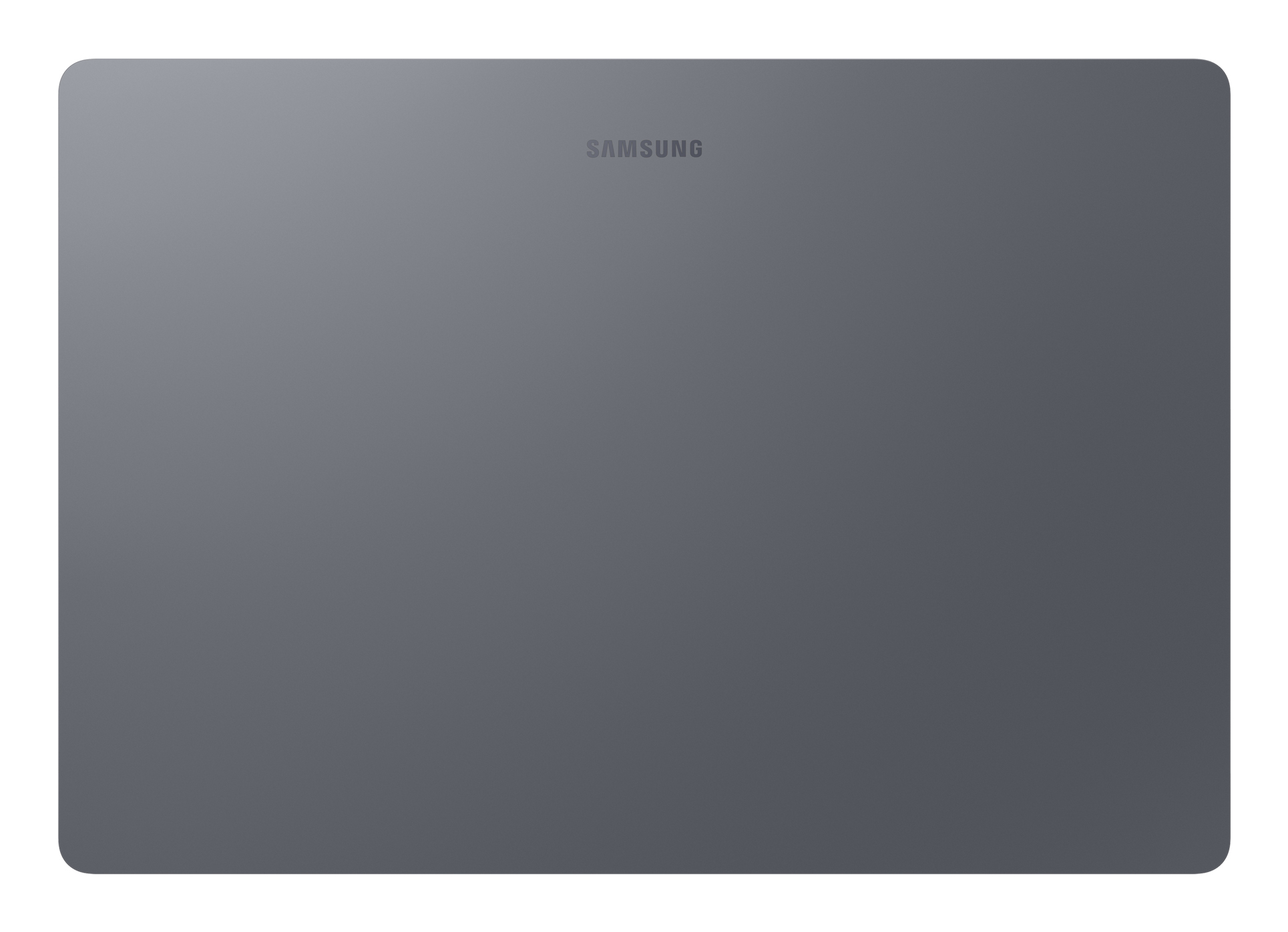 Tablet Samsung gris por detrás con esquinas redondeadas.