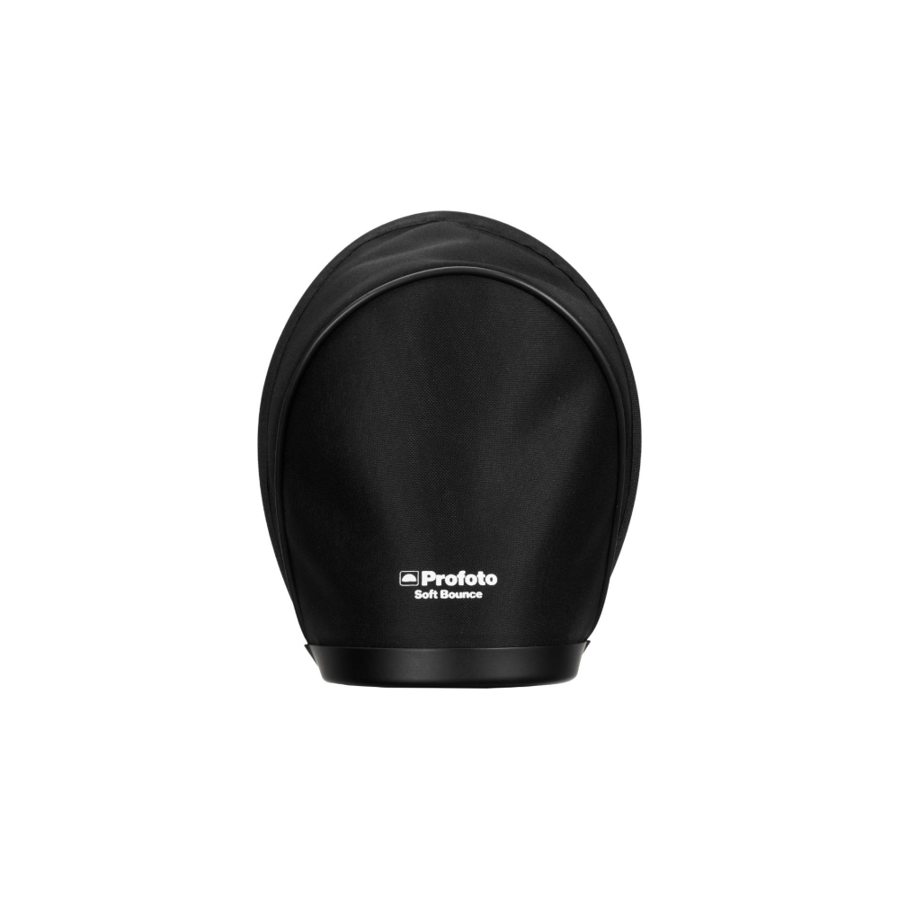 Een zwarte Profoto Soft Bounce lichtvormer met wit logo op witte achtergrond.