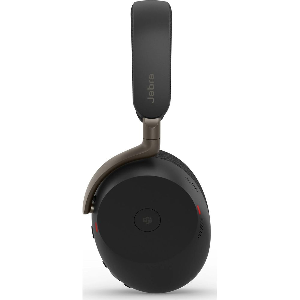 Cuffie Jabra nere con archetto marrone, viste di lato.