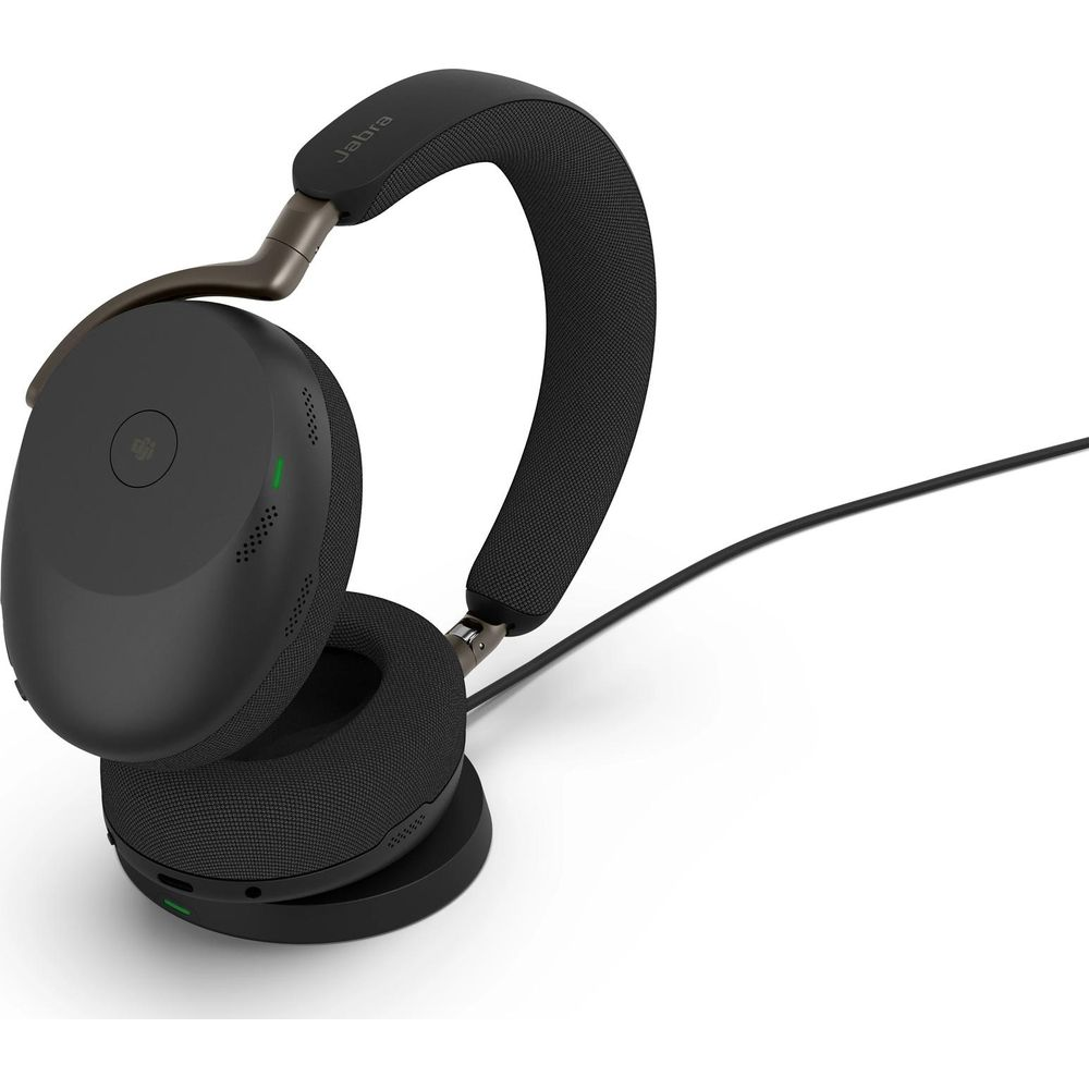 Cuffie Jabra nere con archetto e padiglioni imbottiti.