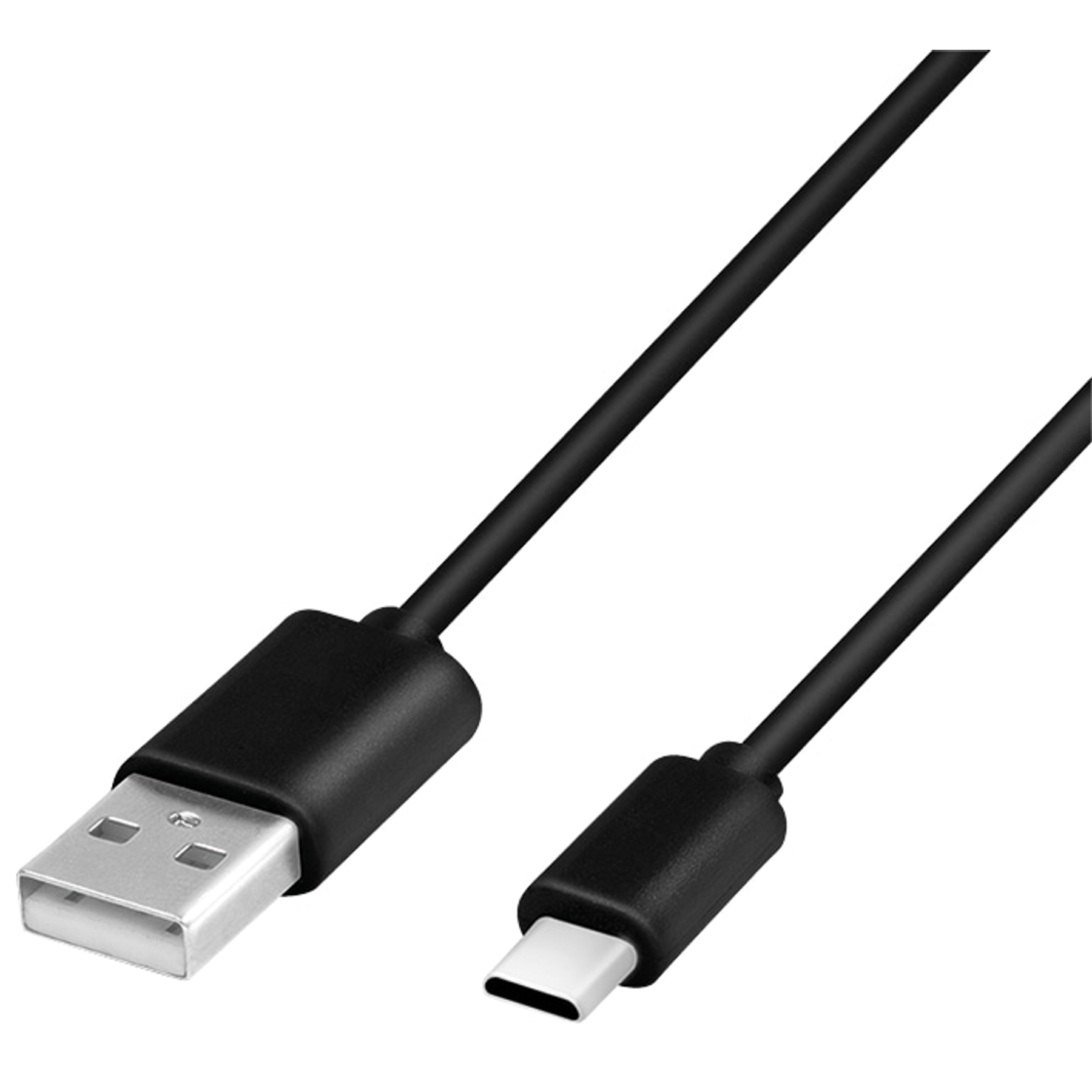 Cavo USB-C nero con connettore USB-A standard a sinistra.