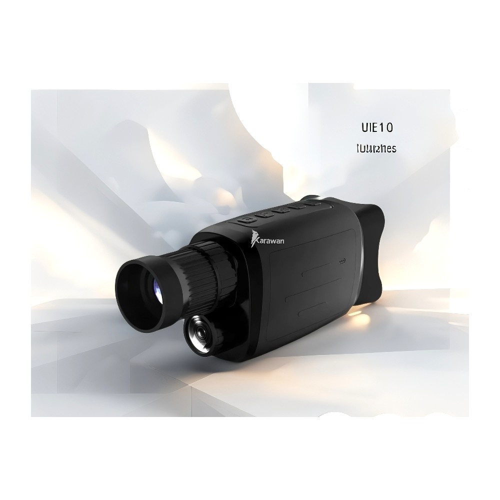 Monocular de visión nocturna digital negro con botones arriba y lente al frente.