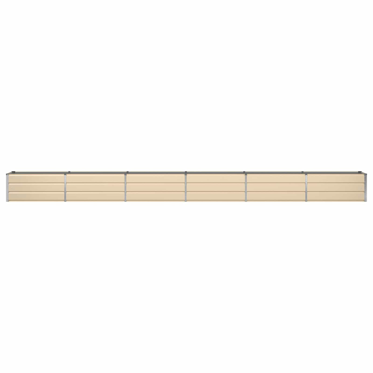 Una lunga recinzione orizzontale beige chiaro con supporti metallici, su sfondo bianco.