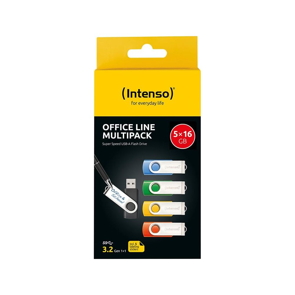 Intenso Office Line Multipack: 5 unità USB, blu, verde, giallo, arancio, bianco. USB 3.2.