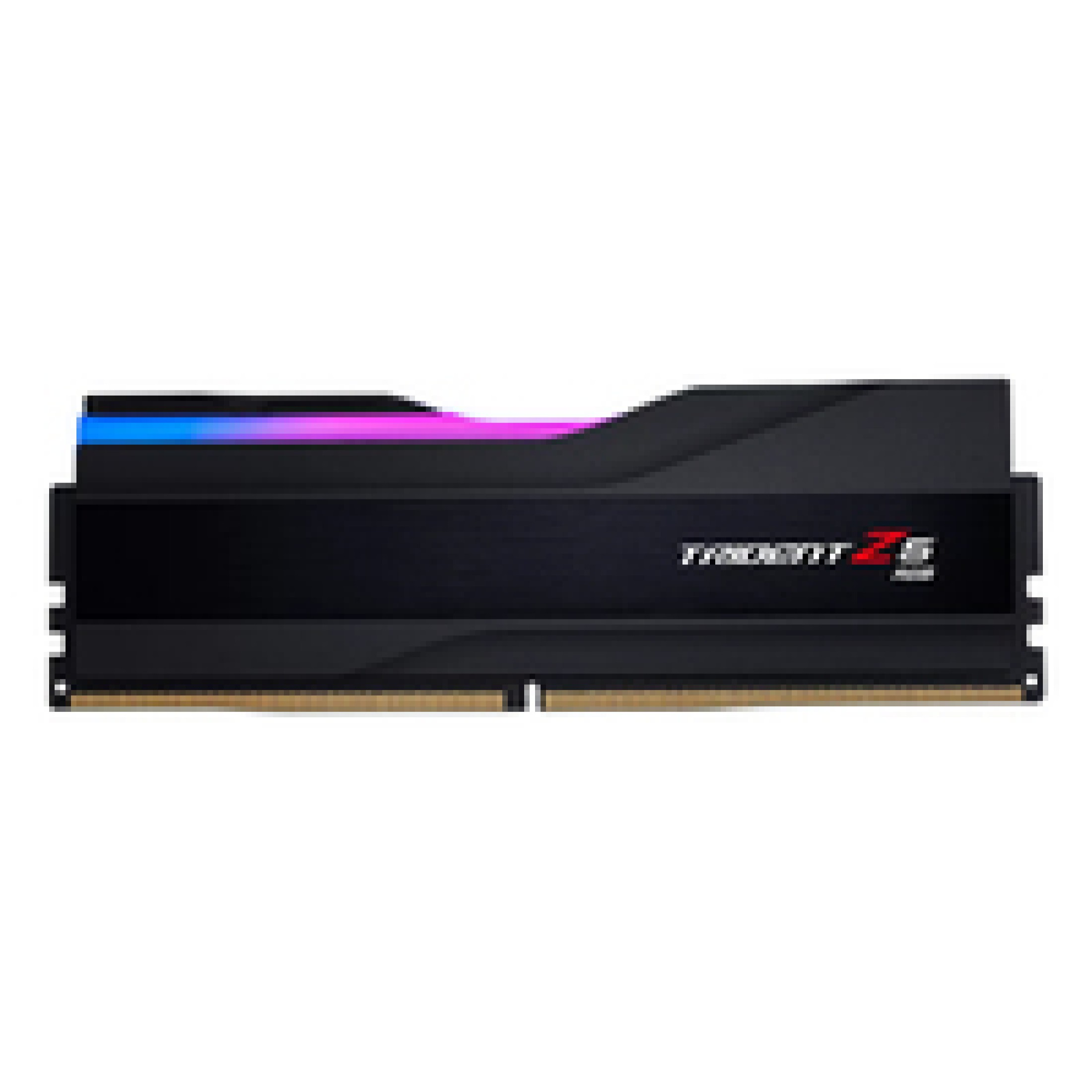 Modulo RAM nero con illuminazione RGB in alto e scritta argentata.