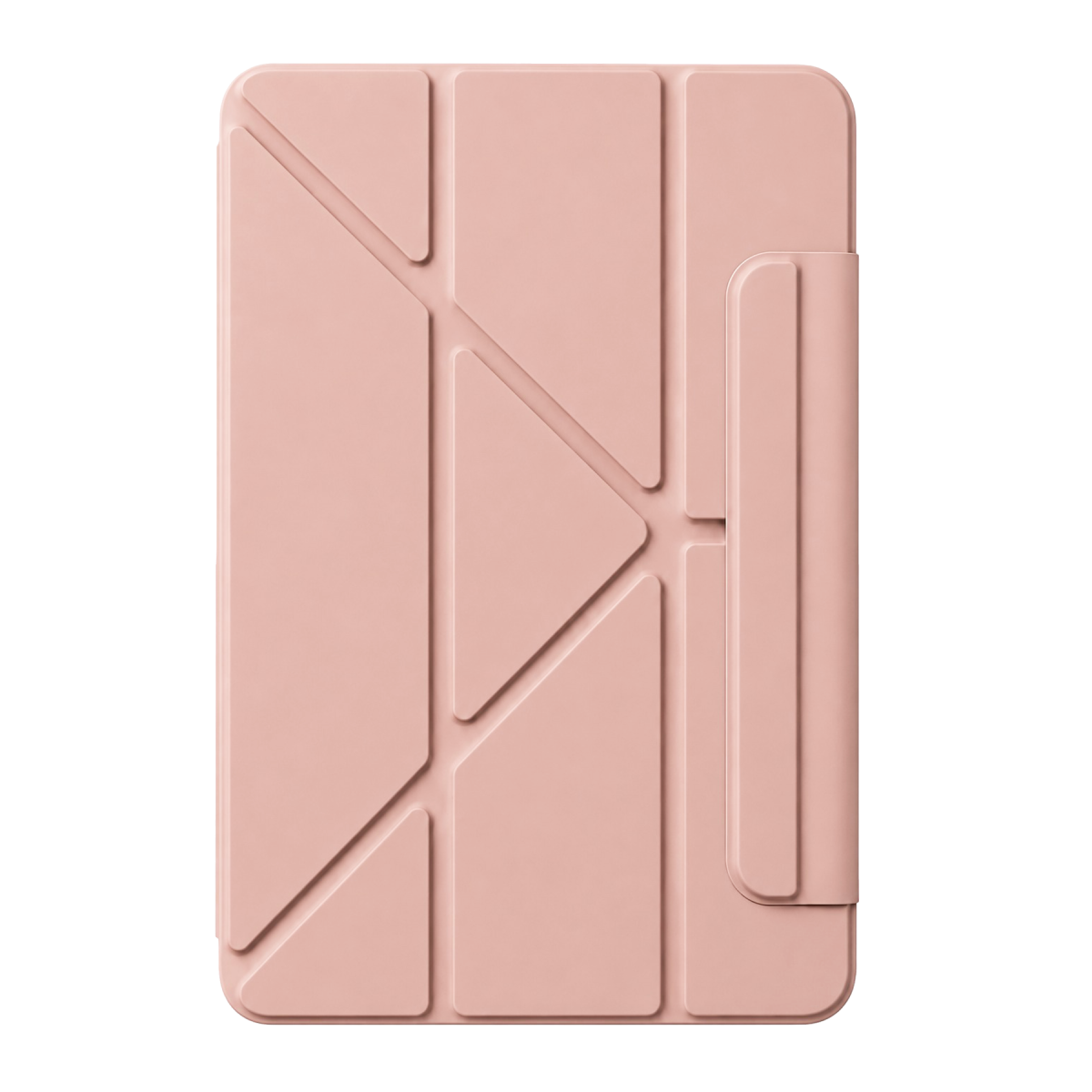 Geometrik desenli ve kalem tutuculu pembe tablet kılıfı.