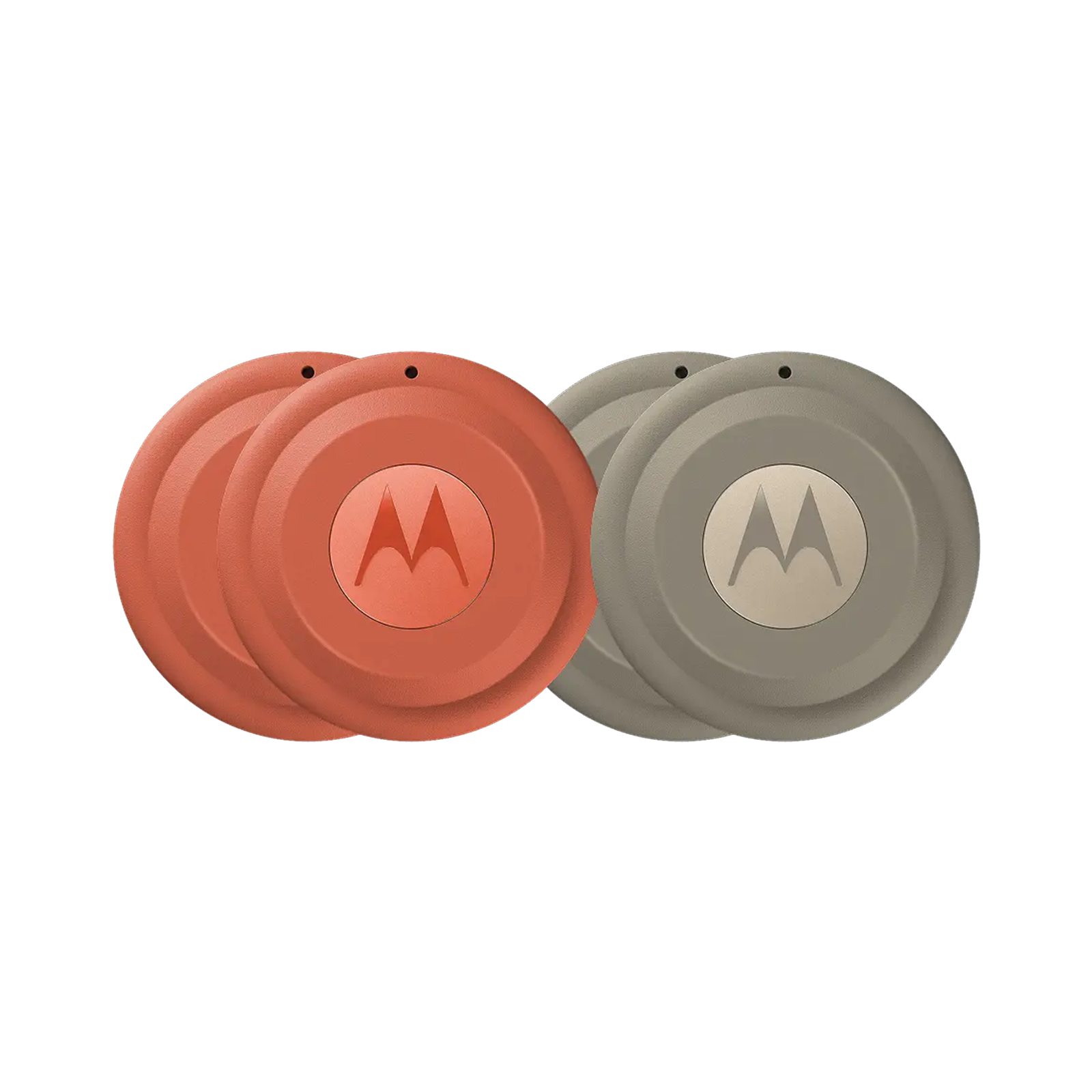 Zwei runde Gegenstände, drei orange, zwei grau, mit Motorola-Logo.
