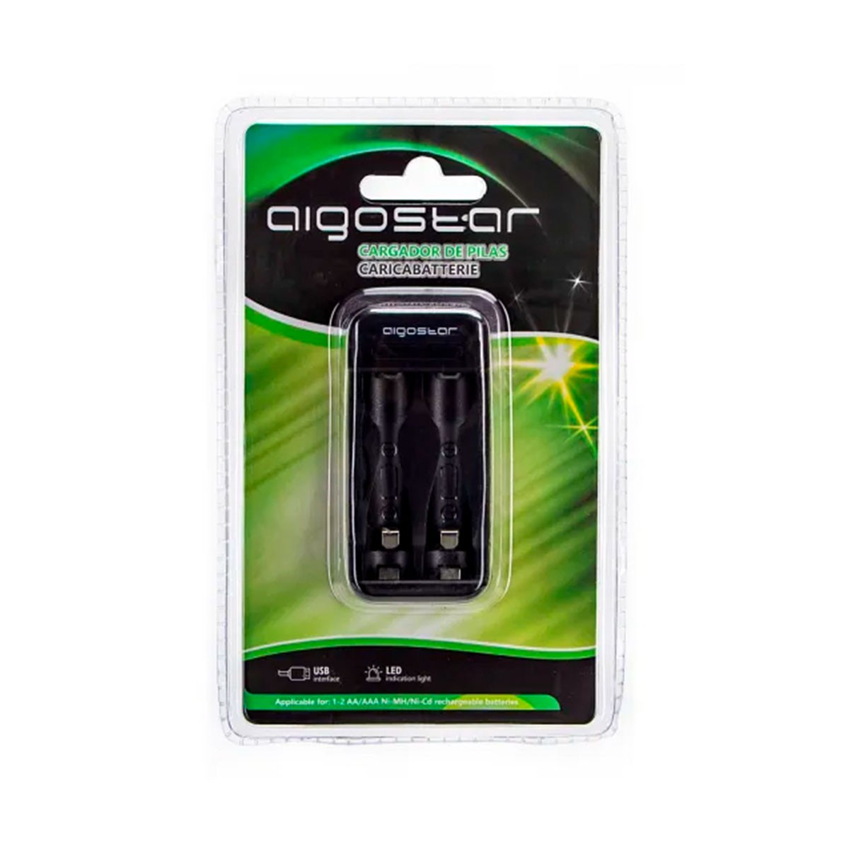 Caricabatterie Aigostar per 1-2 pile AA/AAA, con USB e LED.