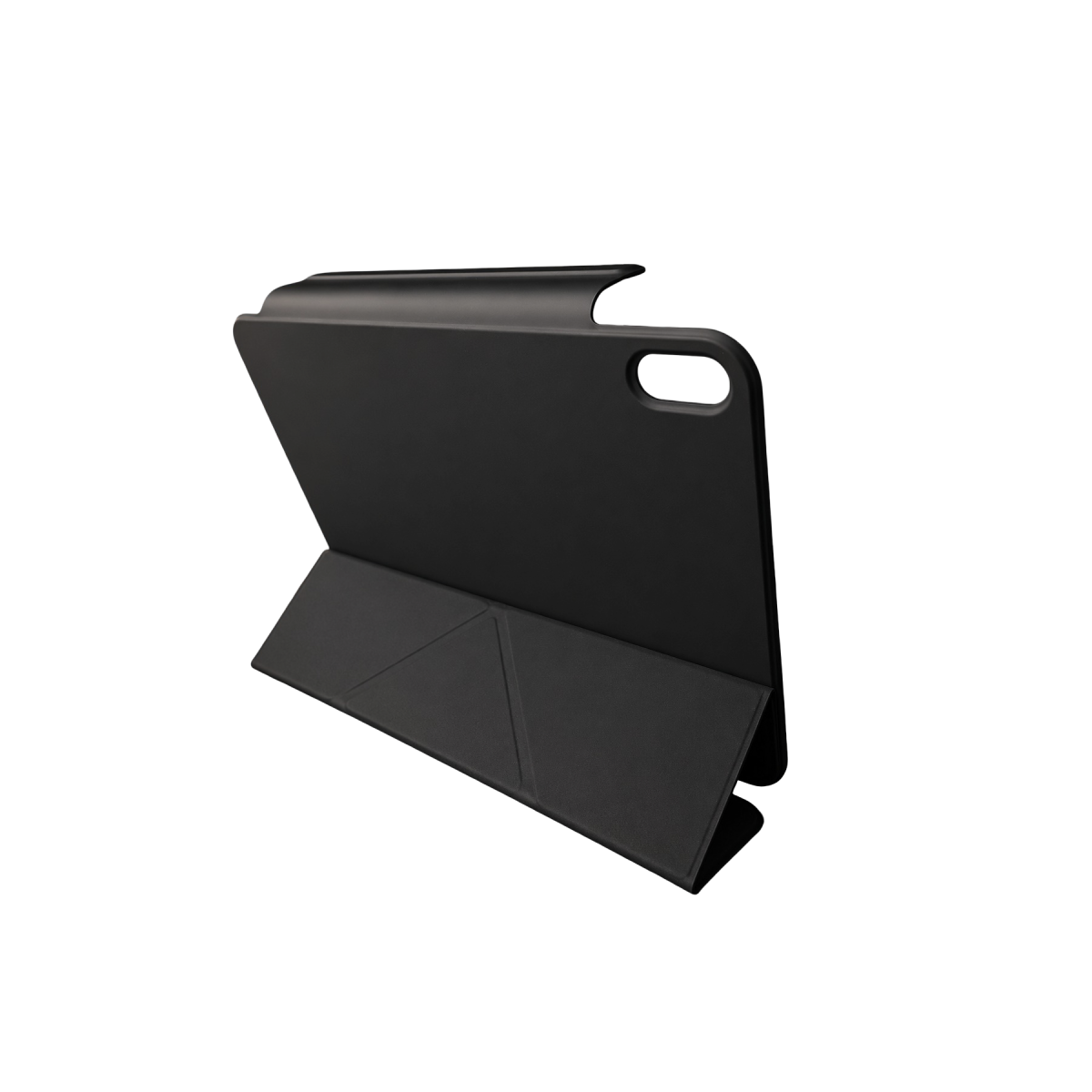 Entegre stantlı siyah tablet kılıfı, kapalı halde gösteriliyor.