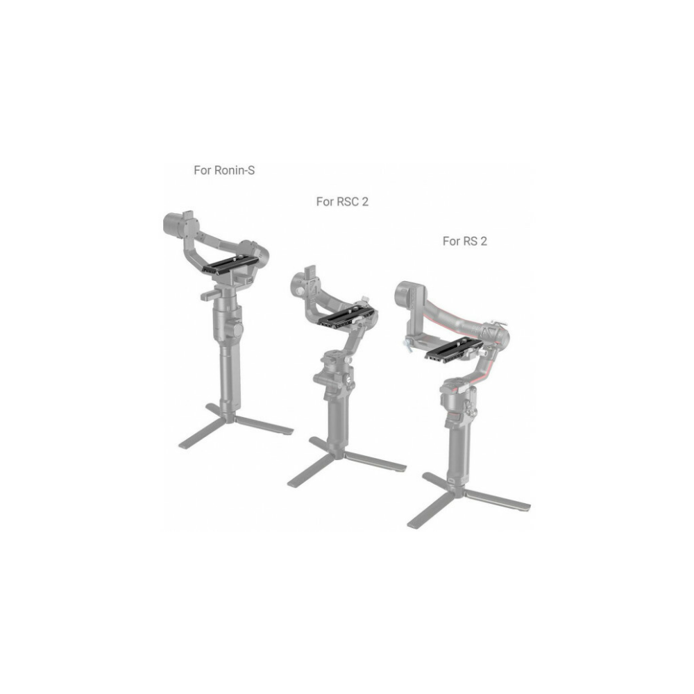 Trois cardans de caméra sur trépieds, étiquetés pour Ronin-S, RSC 2 et RS 2.