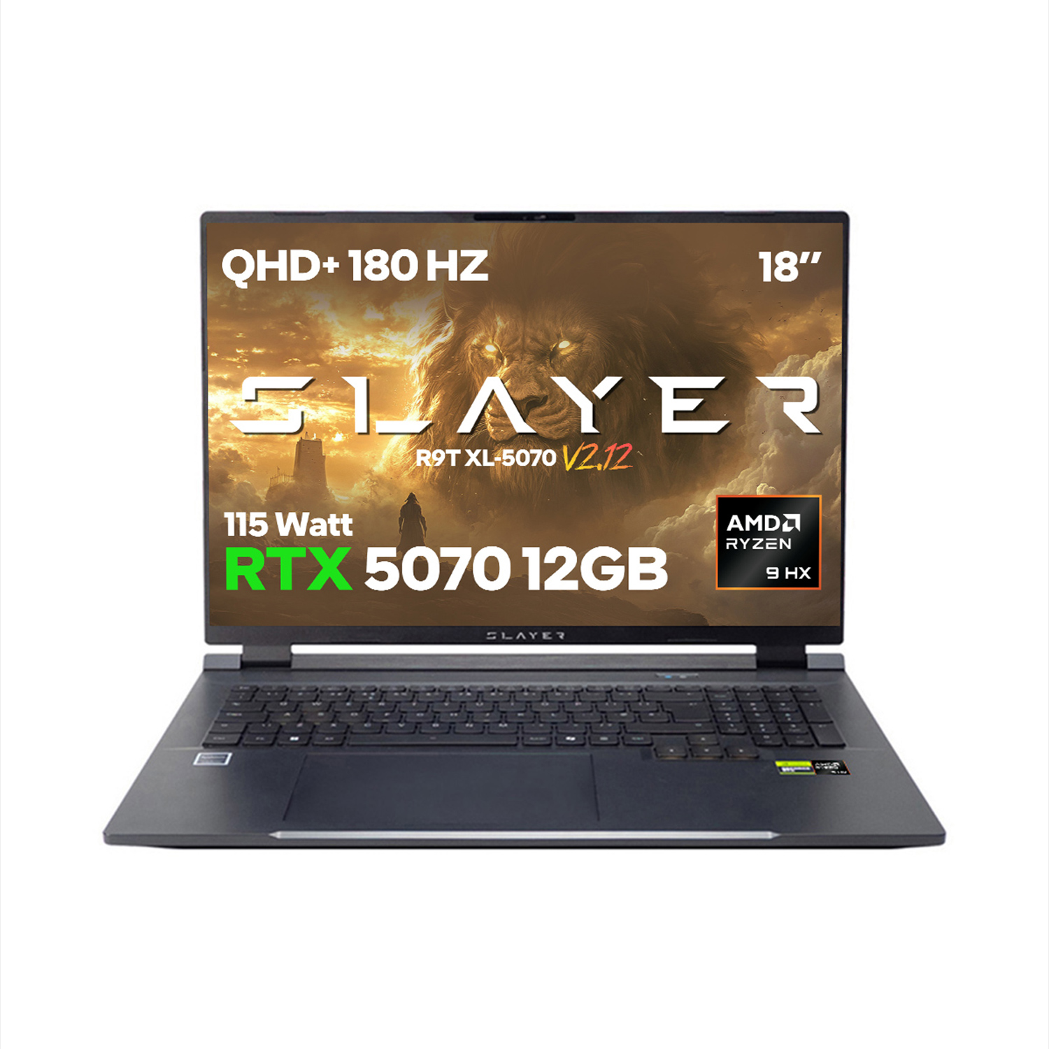 18" QHD+ 180Hz ekranlı siyah dizüstü bilgisayar, RTX 5070.