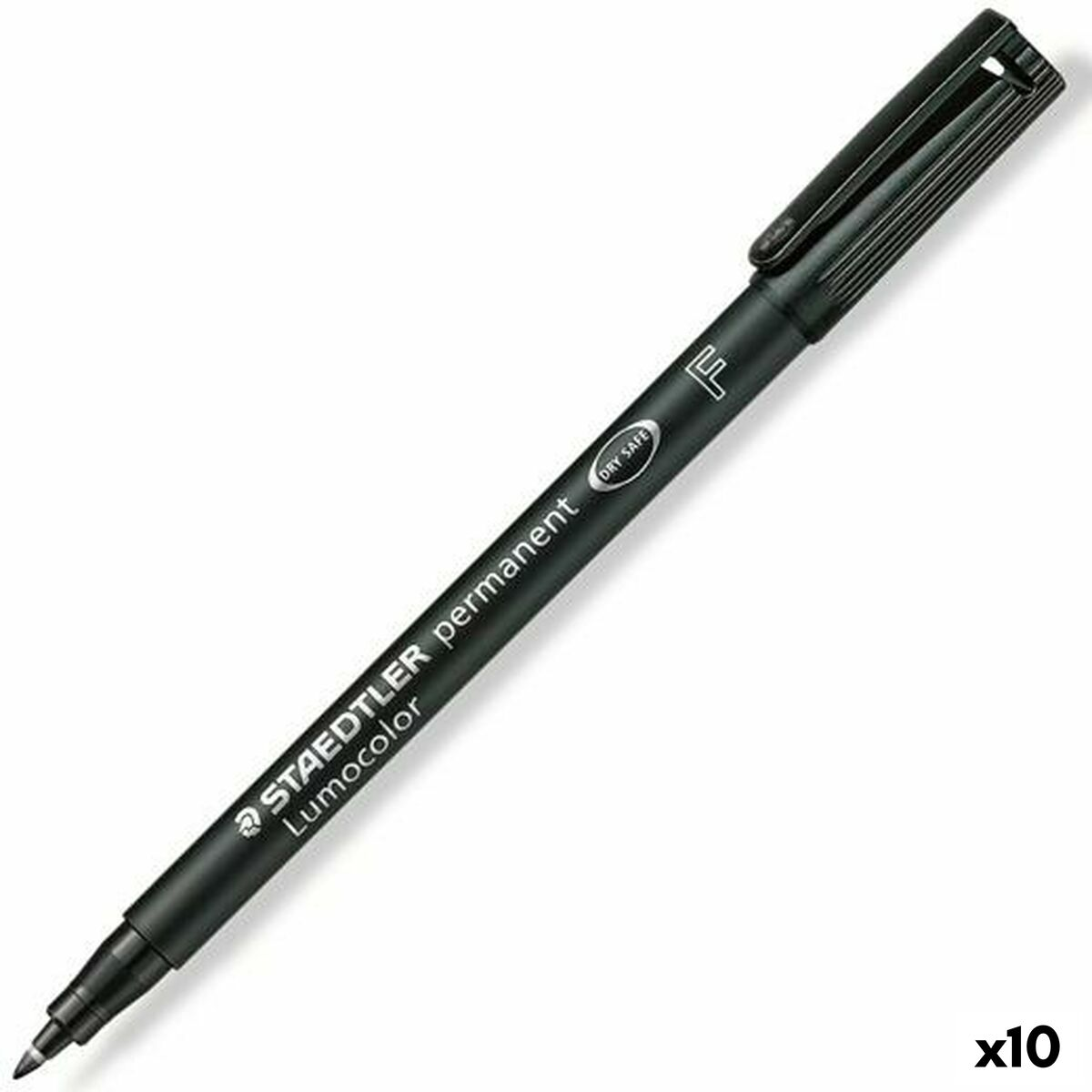 Pennarello indelebile nero Staedtler Lumocolor con cappuccio e punta F.