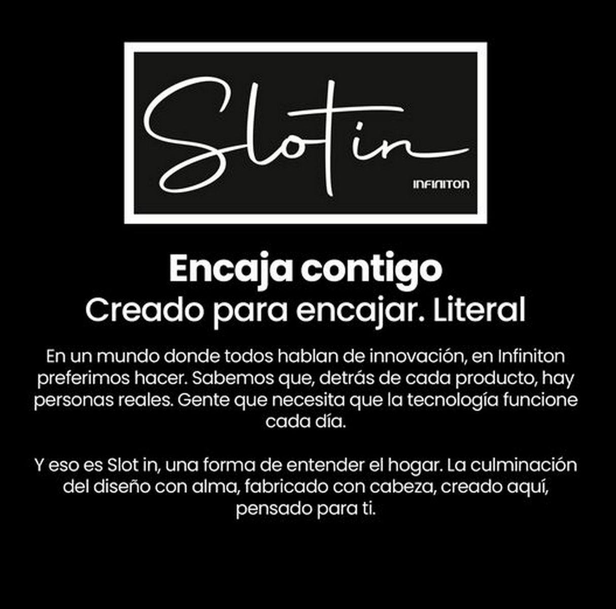 Logo 'Slot in' y texto sobre fondo negro.