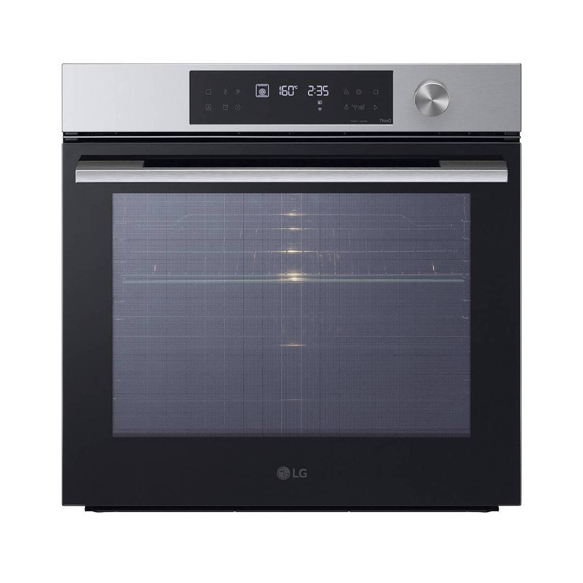 Un moderno forno LG con display digitale e dettagli in acciaio inox.