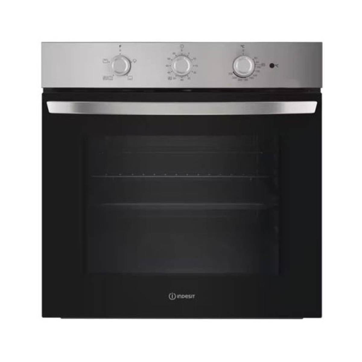 Un forno da incasso moderno con pannello di controllo in acciaio inox e porta in vetro nero.