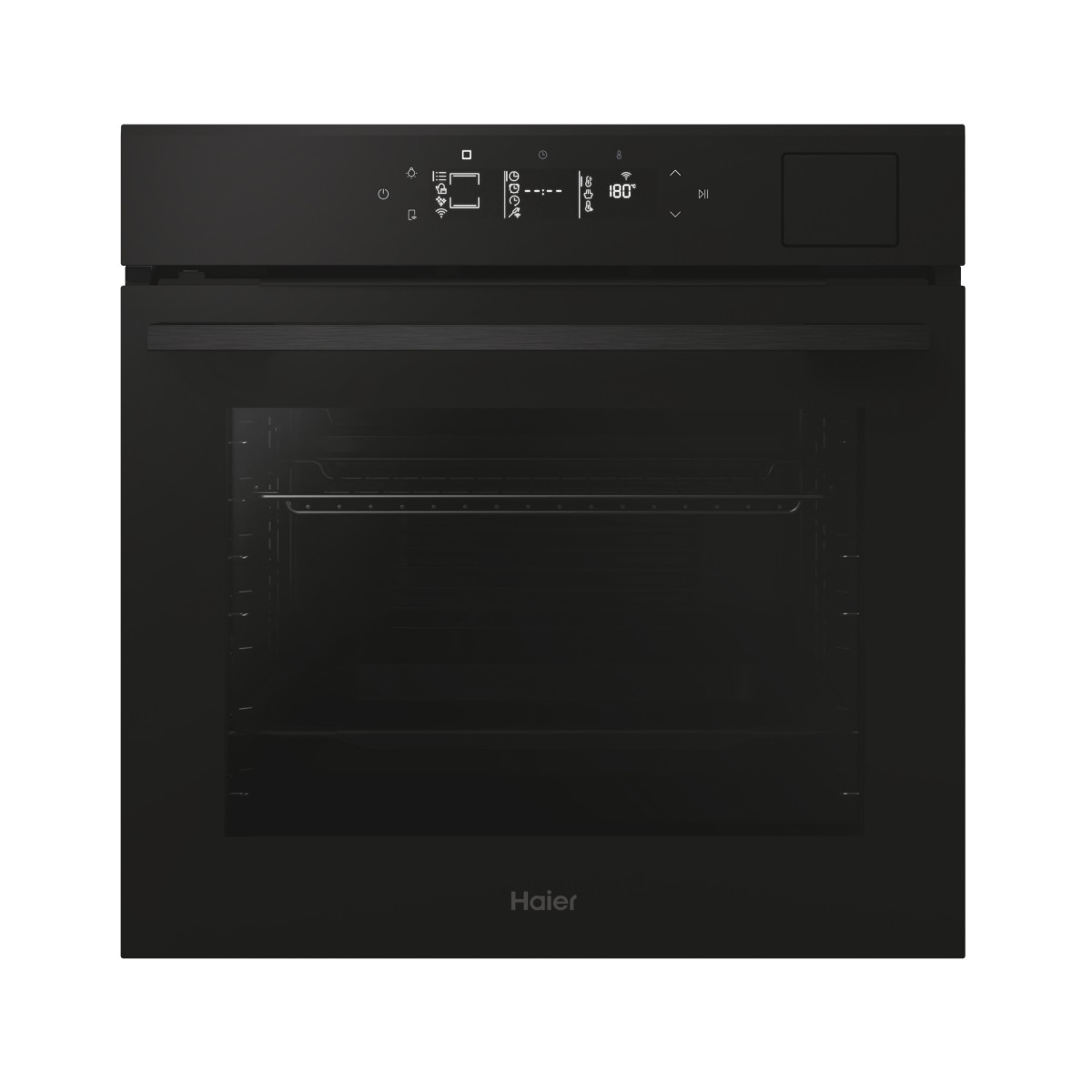 Forno Haier nero con display digitale che mostra 180 gradi.