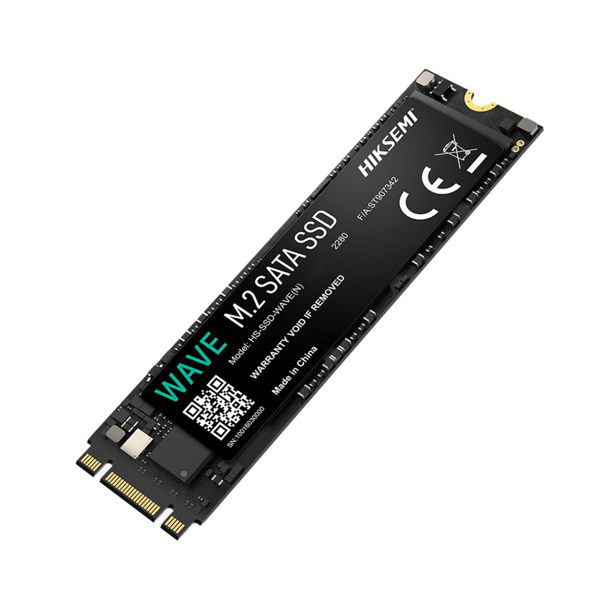 SSD SATA M.2 nero con logo Hiksemi, testo garanzia nulla se rimossa e marchio CE.