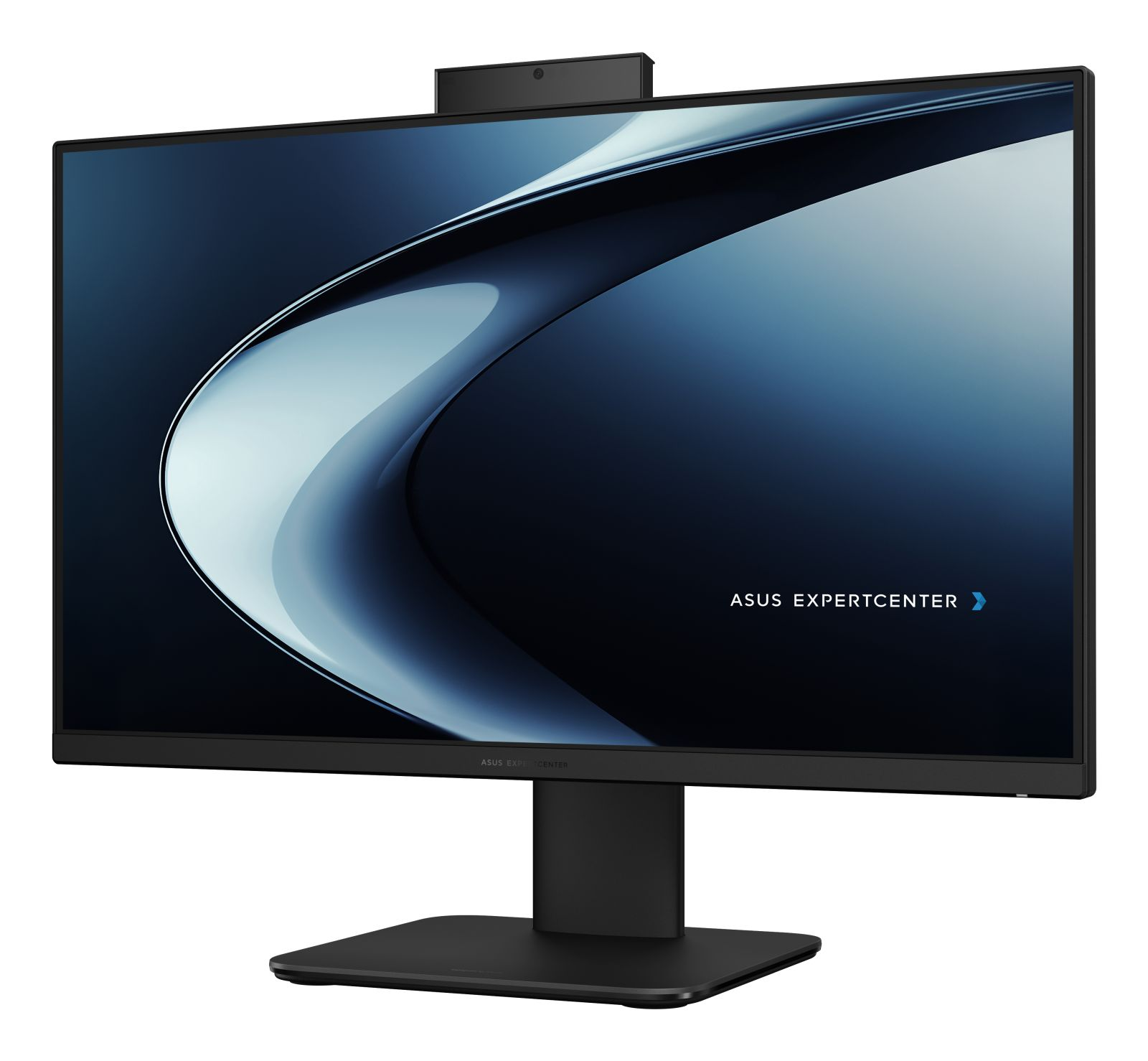 Un monitor nero con webcam e logo Asus ExpertCenter su un supporto.