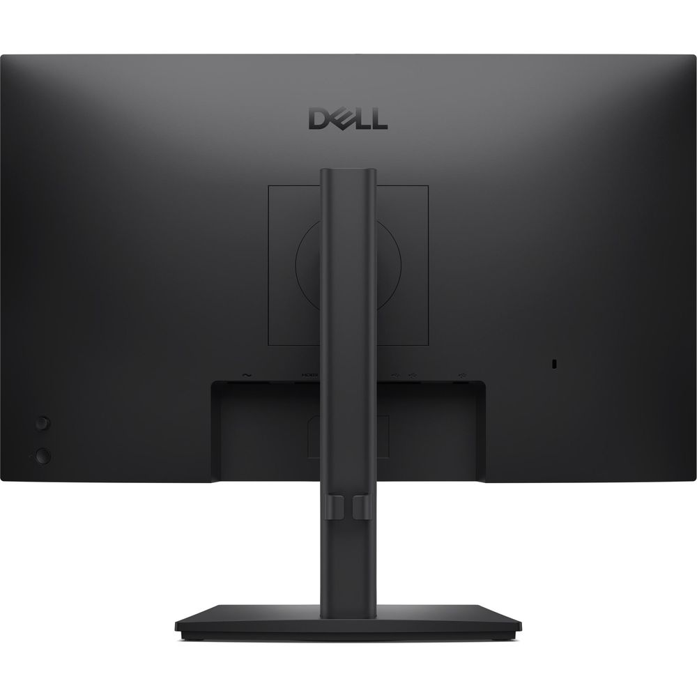 Vista posteriore di un monitor Dell nero sul suo supporto, con porte.
