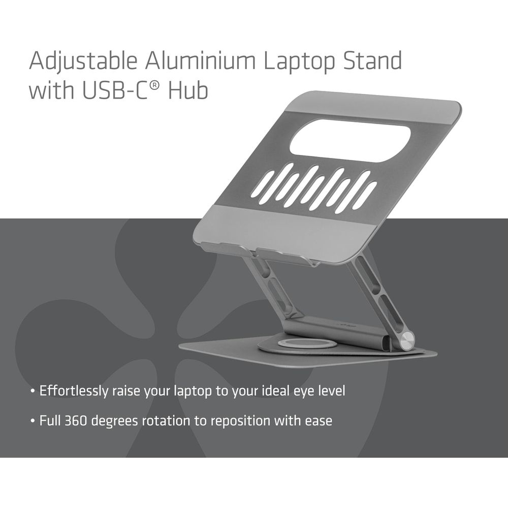 Verstellbarer Aluminium-Laptopständer mit USB-C-Hub.