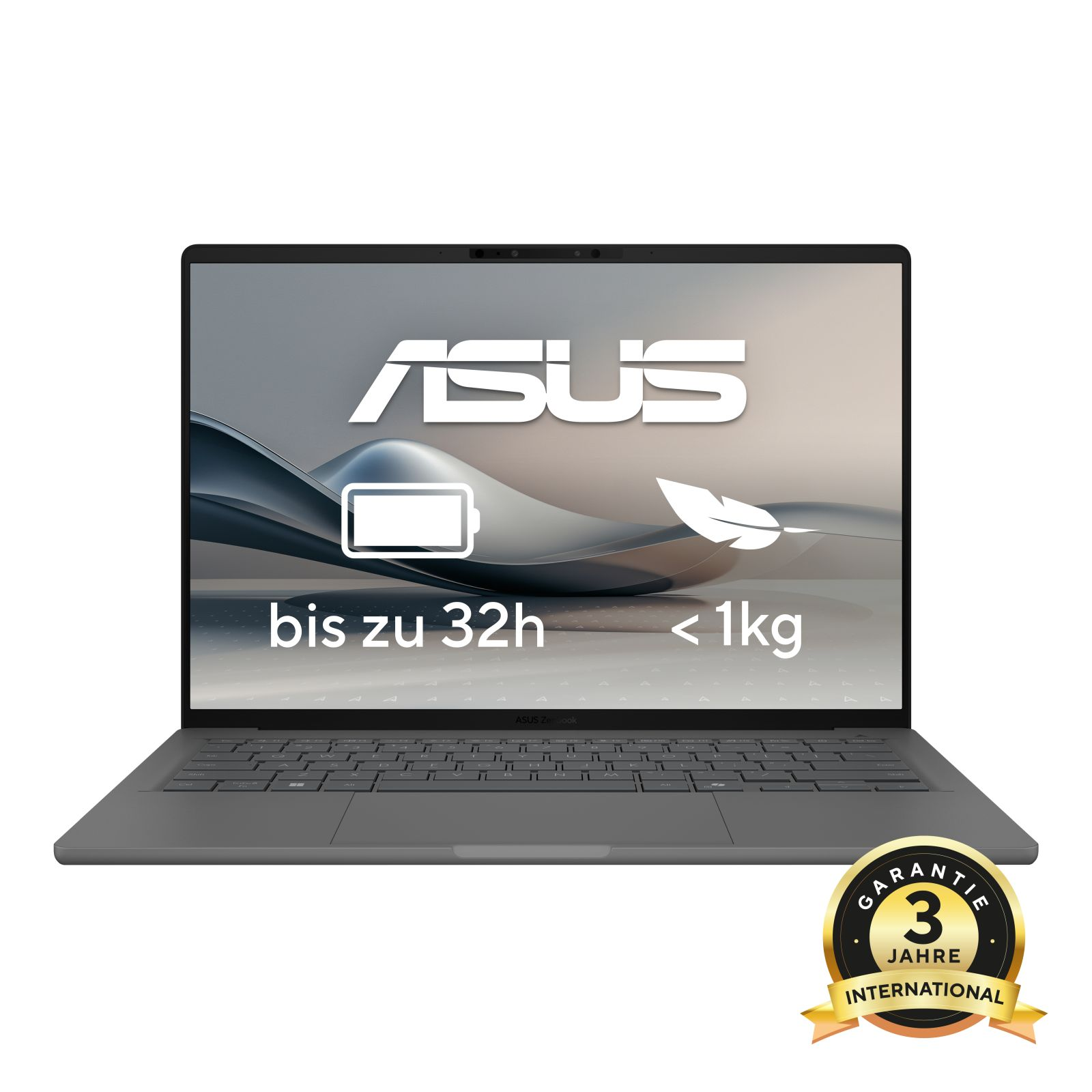 Portátil Asus gris con batería de 32h y menos de 1kg.