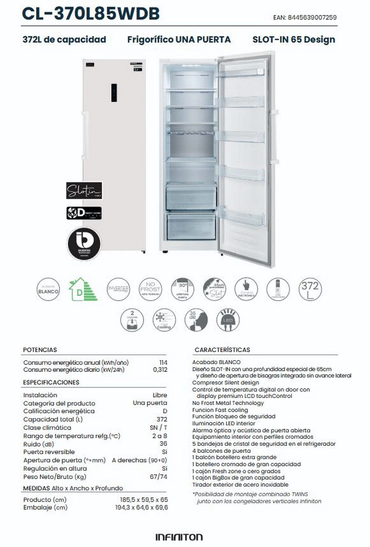Un refrigerador blanco con una puerta cerrada y otra abierta, mostrando detalles.