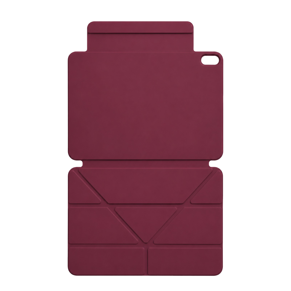 Katlanmış stantlı bordo tablet kılıfı.