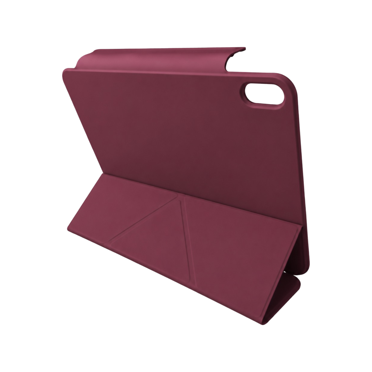 Katlanabilir stantlı bordo tablet kılıfı siyah arka plan üzerinde gösteriliyor.