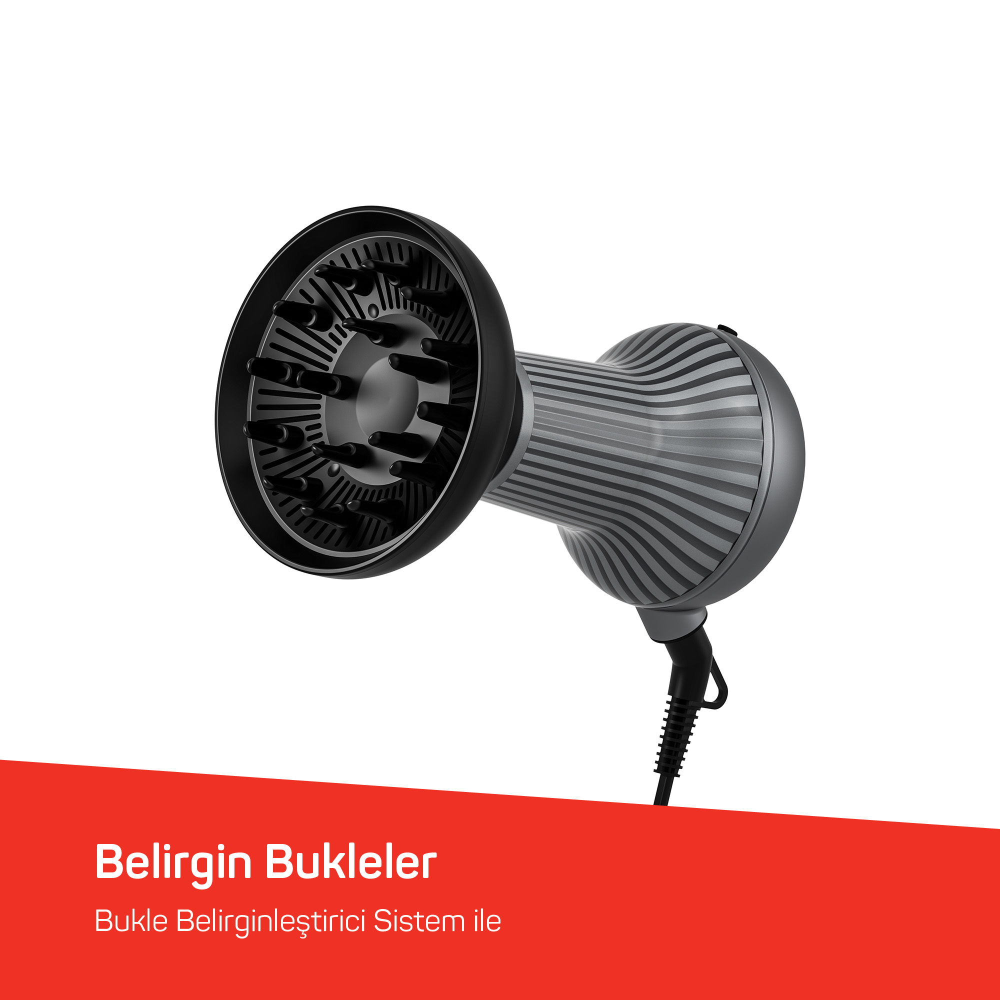 Dalgalı çizgili saç kurutma makinesi difüzör başlığı, beyaz arka plan üzerinde.