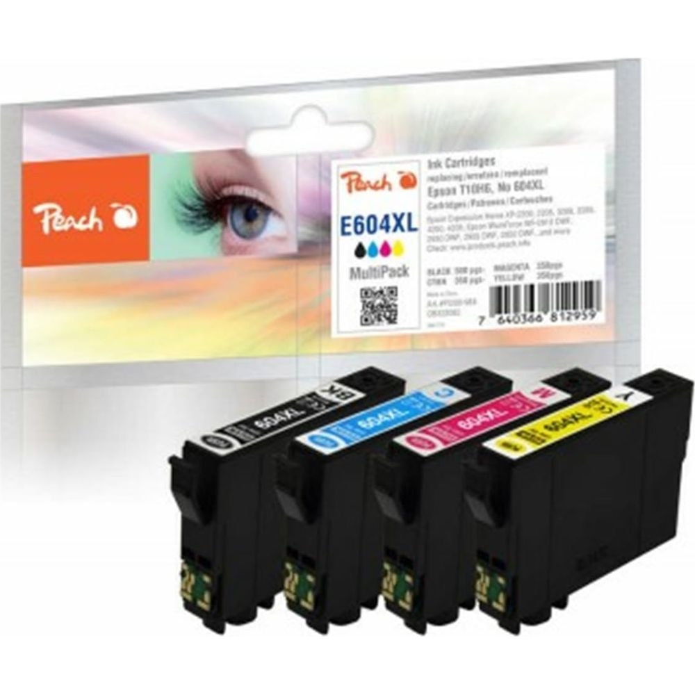 Peach E604XL Multipack Tintenpatronen für Epson Drucker, vier Patronen.