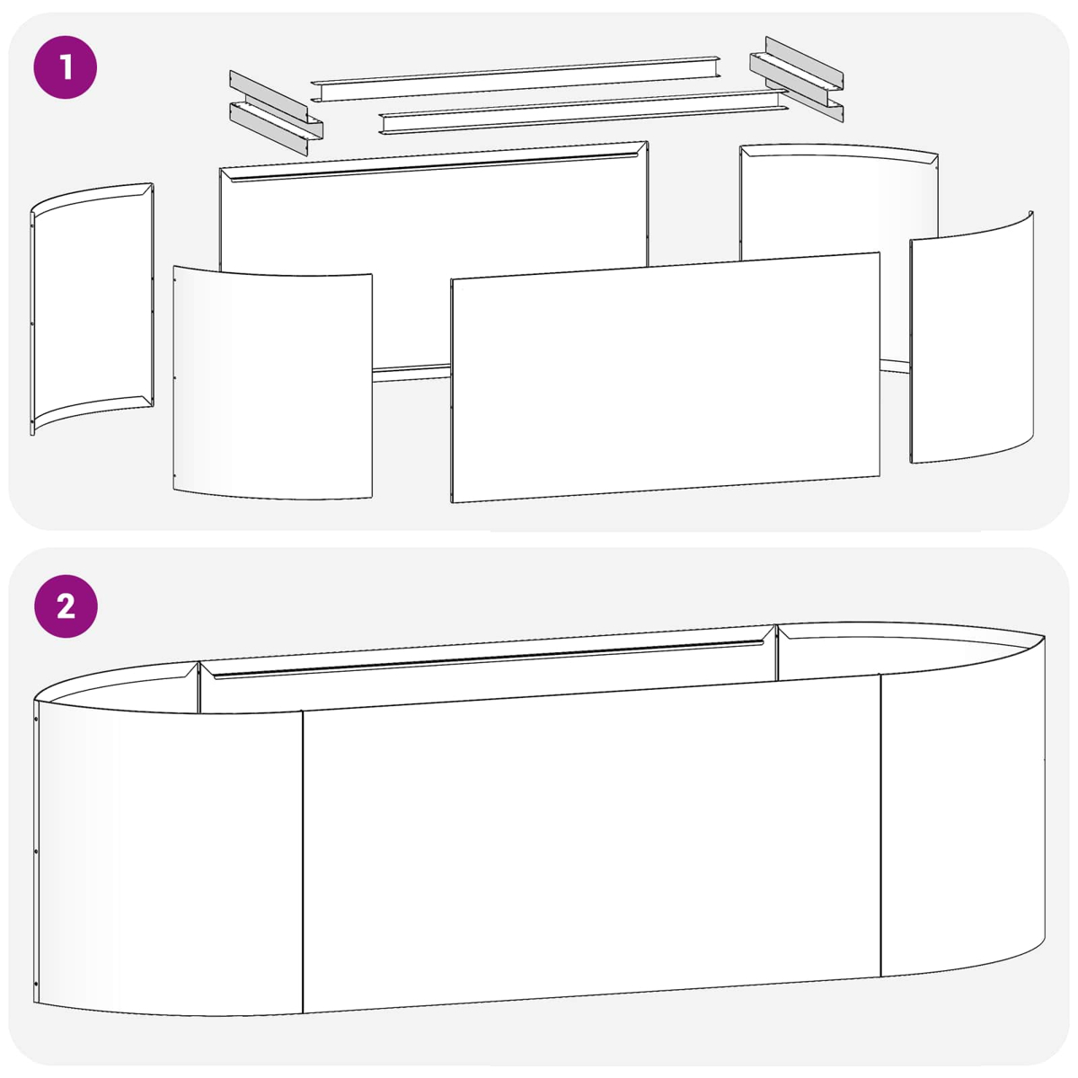 Illustration von Ausstellungsstandteilen, die zusammengebaut werden.