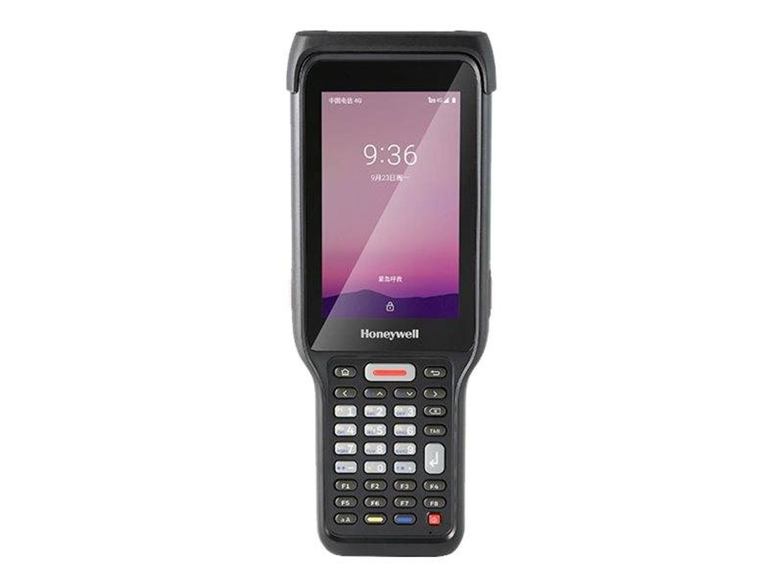 Un computer mobile rugged Honeywell nero con tastiera e schermo che mostra le 9:36.