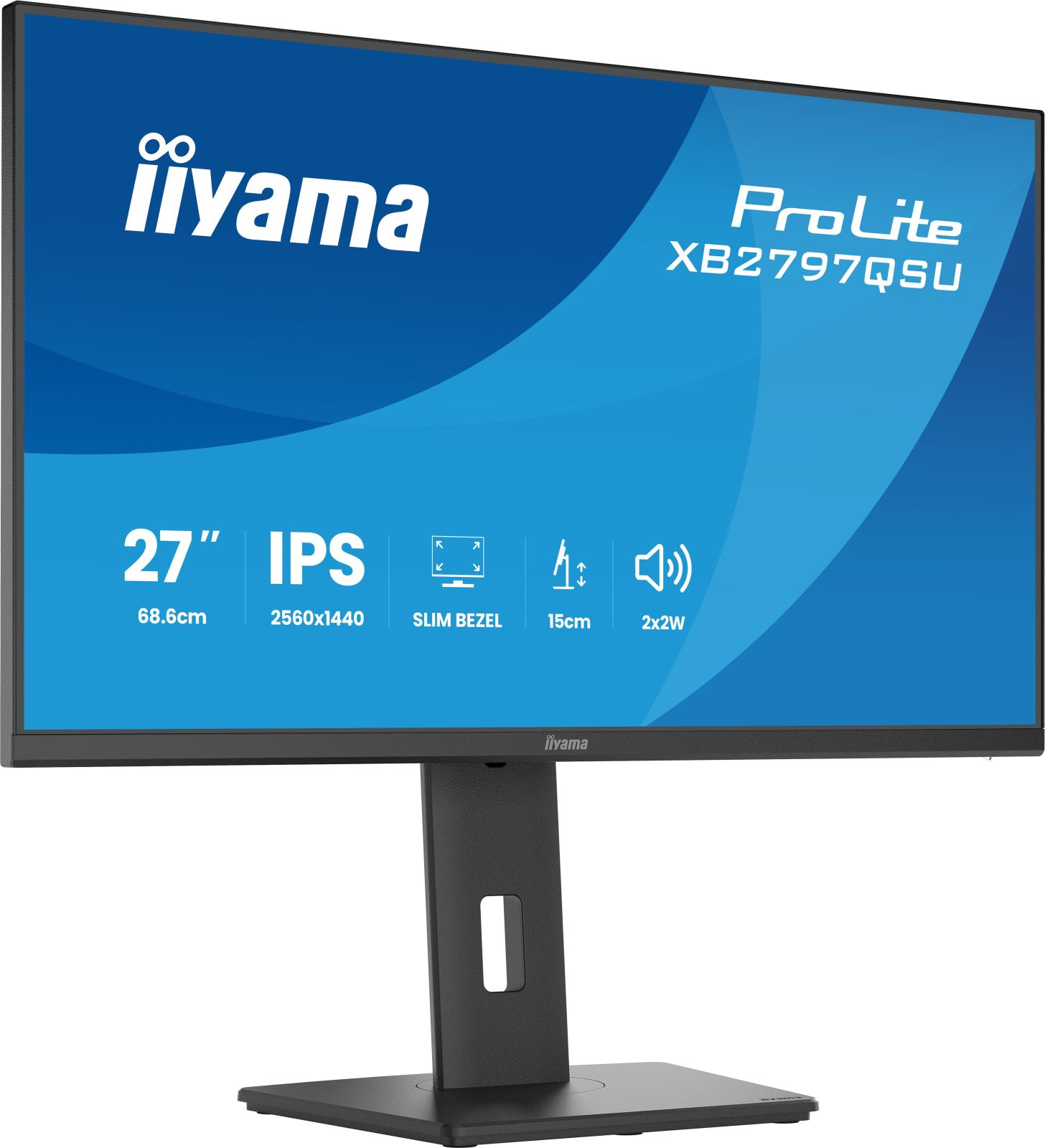 Een 27-inch IPS monitor met 2560x1440 resolutie en slanke rand.