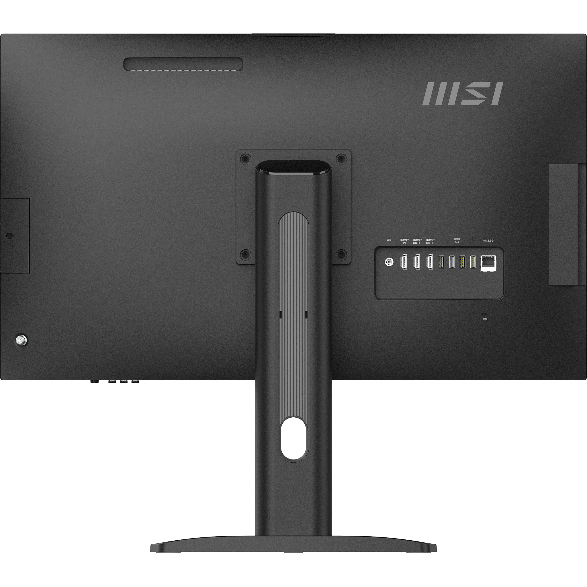 Retro di un computer all-in-one nero con porte.