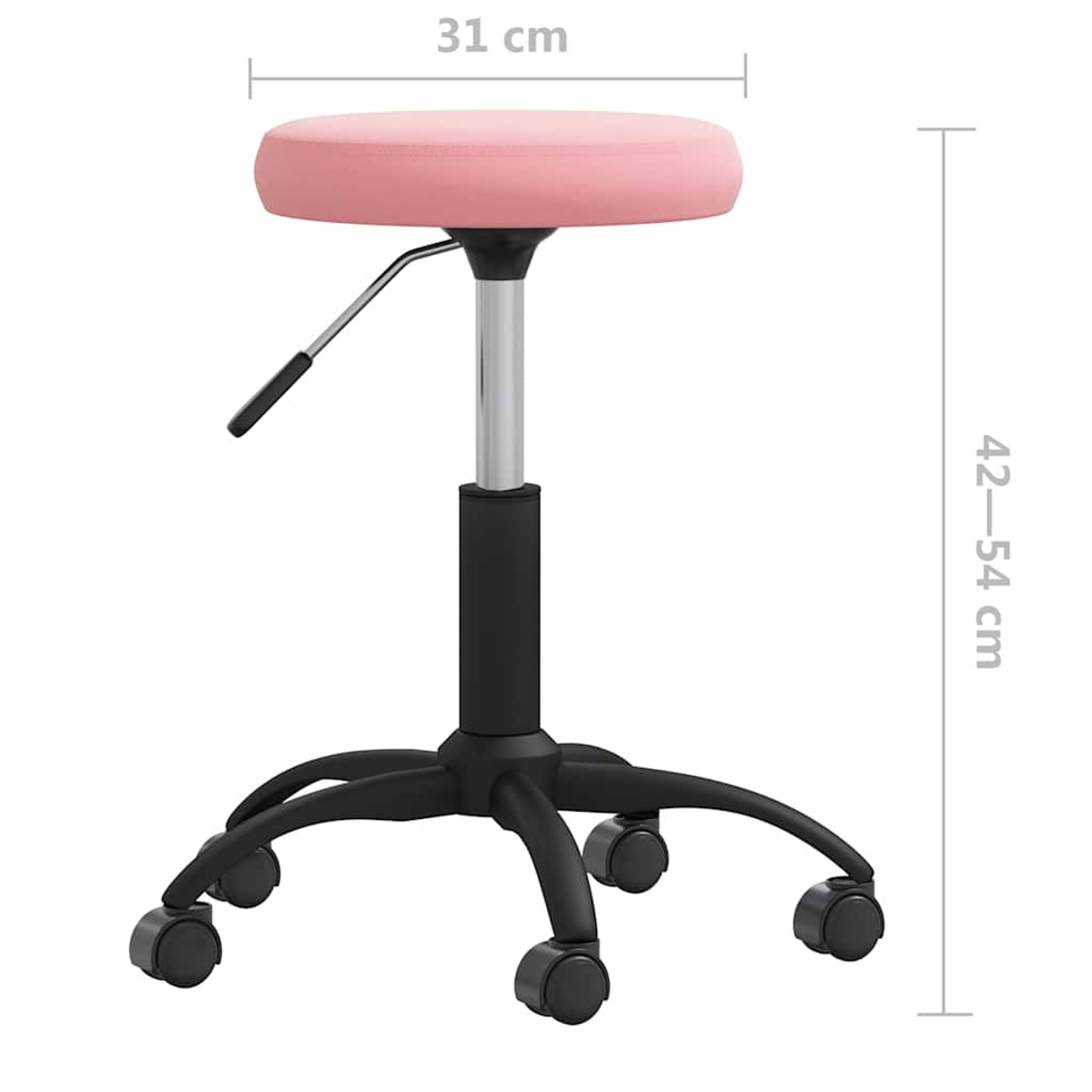 Ein rosa Hocker mit Rollen und Höhenverstellung