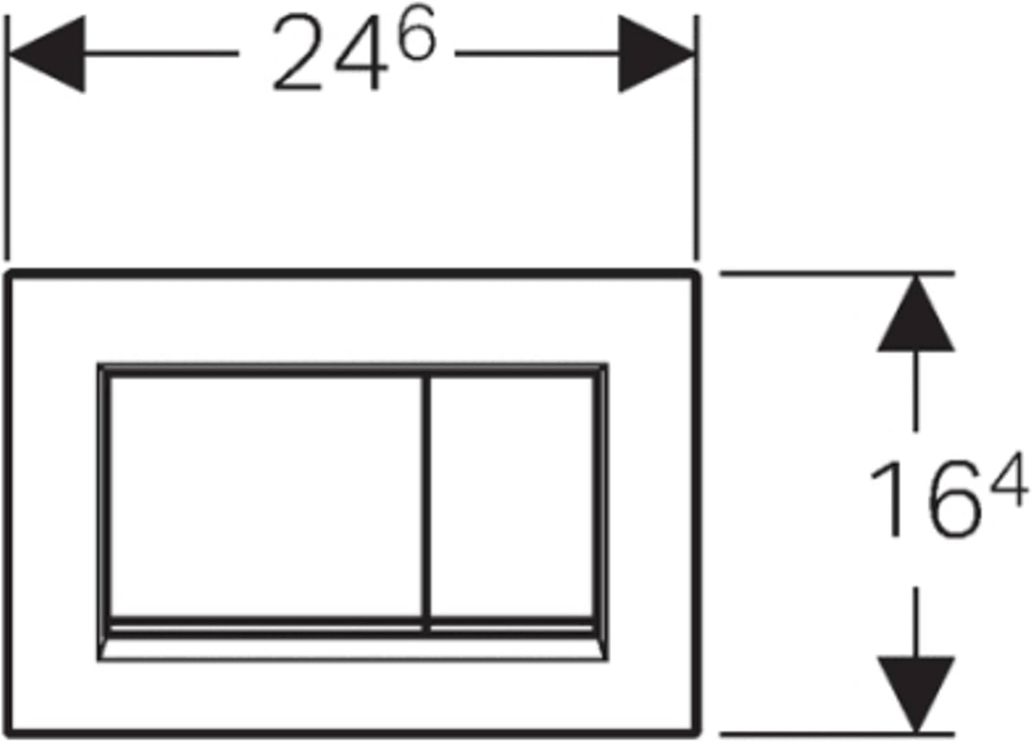 Disegno tecnico di una placca di scarico con due pulsanti, dimensioni 246x164.