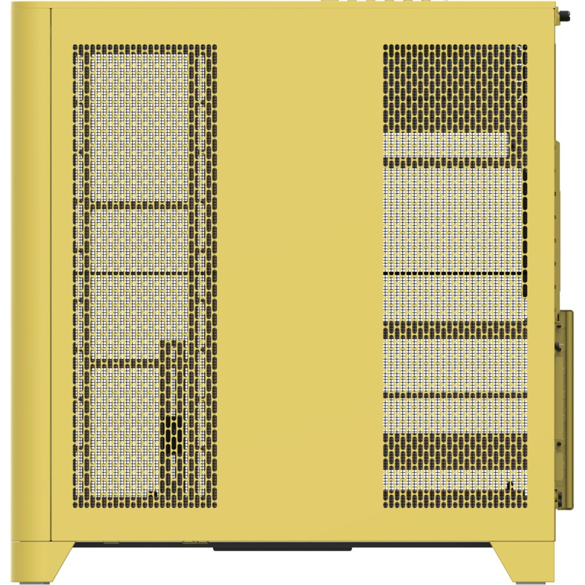 Ein gelbes Computergehäuse mit Lüftungsgittern an der Seite.